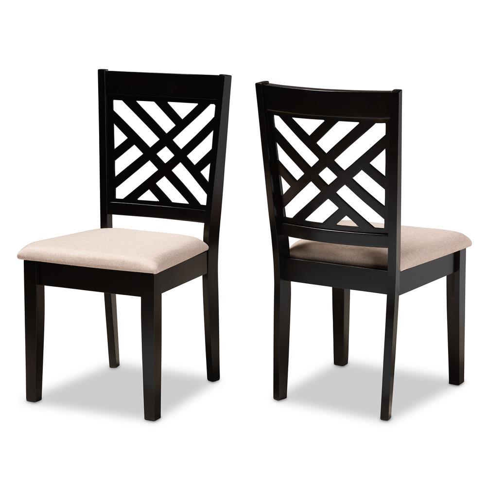 2pc Caron Upholstered Wood Dining Chair Set Sand Brown/Espresso - Baxton Studio: Modern Cut-Out Back, Polyester, Rubberwood Frame