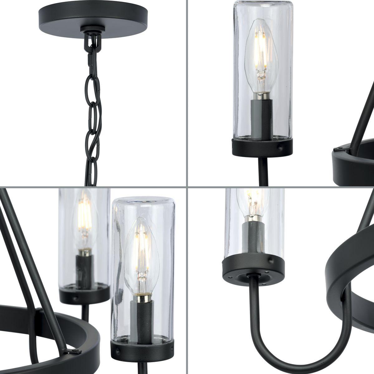 Progress Lighting Swansea 5-Light Outdoor Living Round Chandelier, Matte Black, Clear Glass
