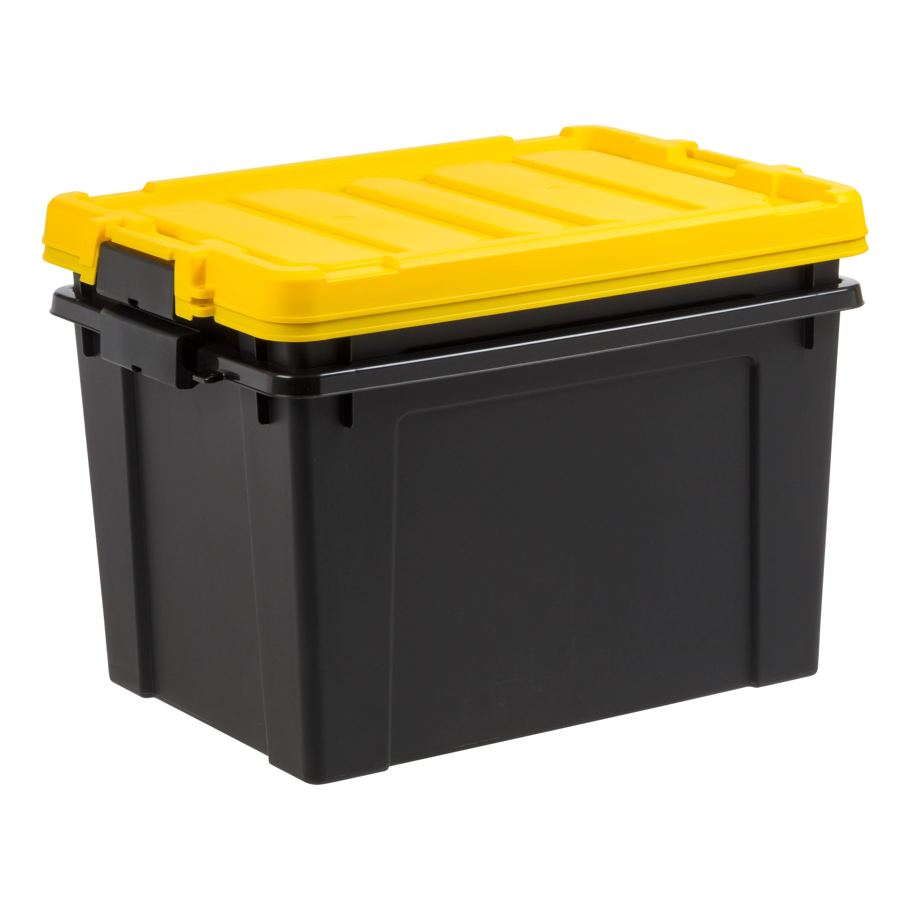 Iris 80 Qt./20 Gal. Heavy-duty Stackable Storage Tote in Black with Yellow Lid (Set of 2)