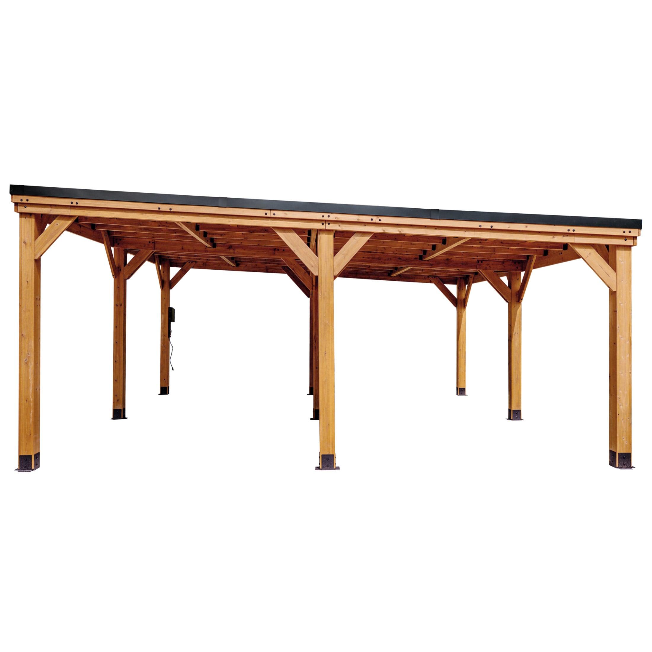 Backyard Discovery Kingsport 20'x 20' Cedar Wood Carport, Galvanized Steel Roof, PowerPort