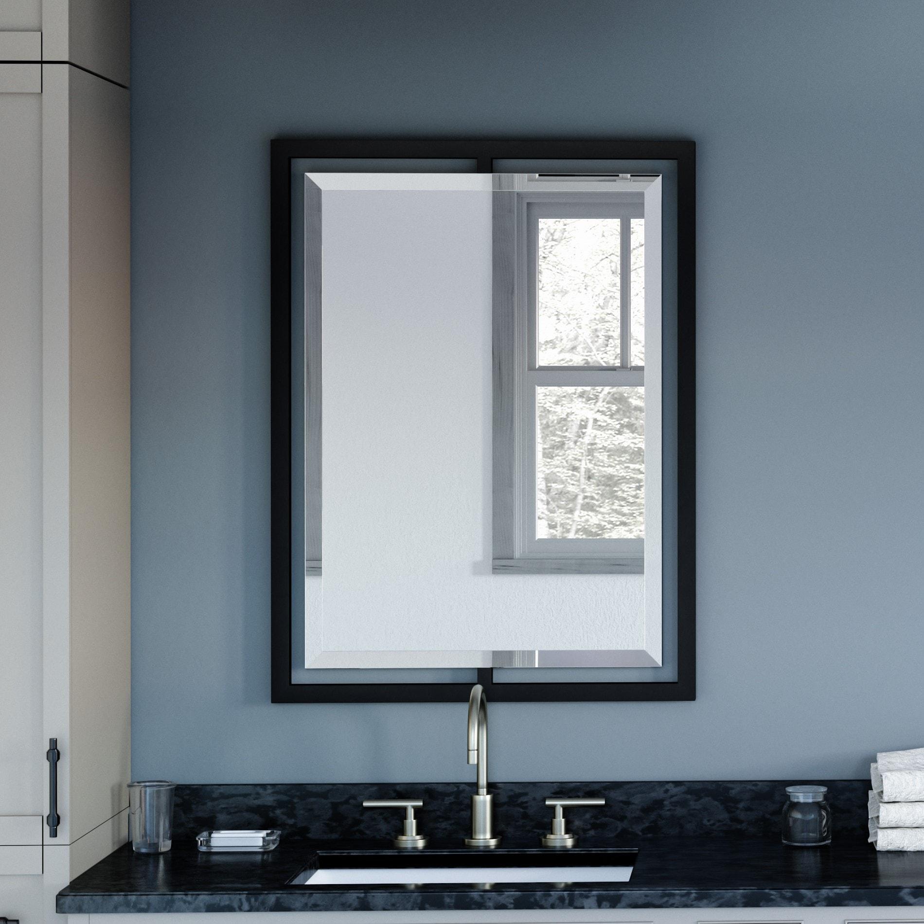 Matte Black Rectangular Steel Framed Bathroom Mirror