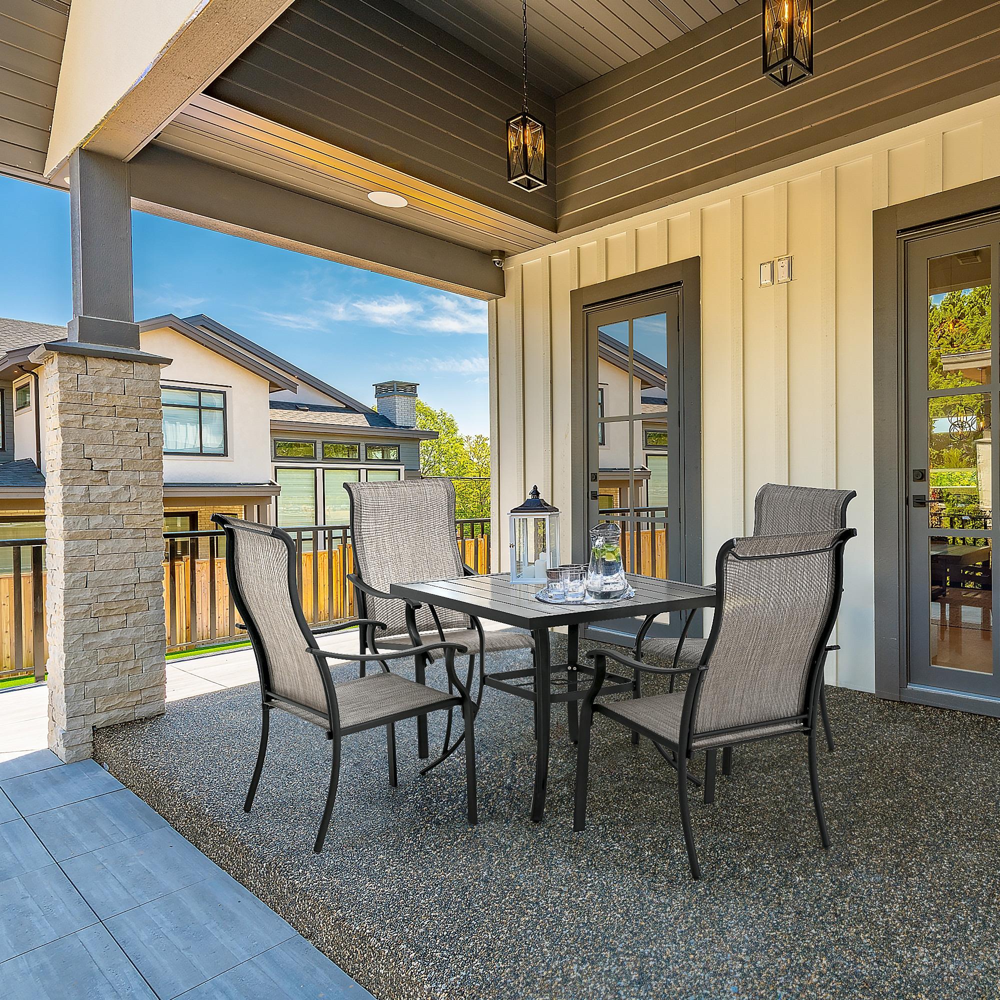 5 -Piece Gray Patio Dining Set Iron Square Table with 4 Gray Stationary Chairs