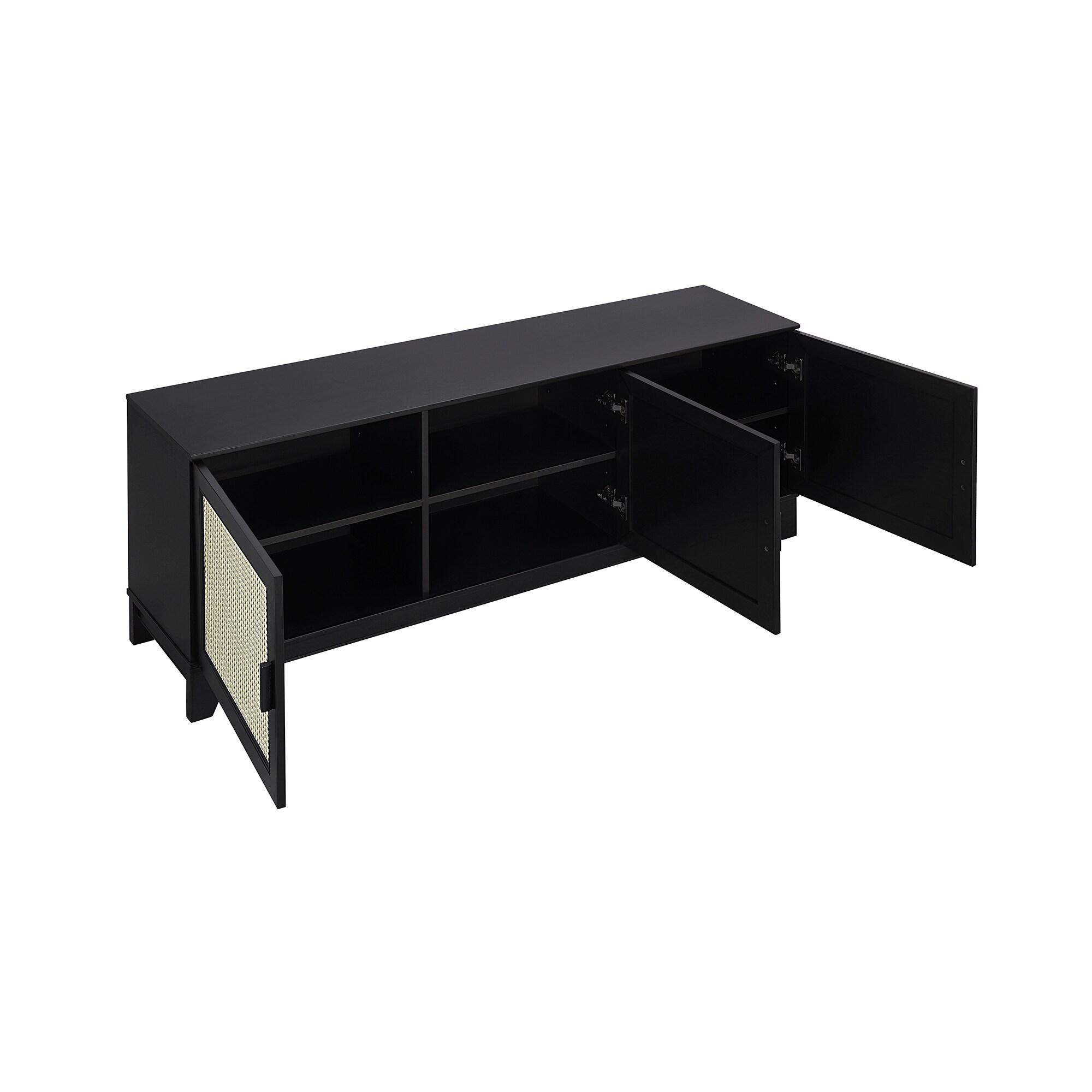 Sheridan Modern 6 Shelf Cane TV Stand for TVs up to 55" Black - Manhattan Comfort