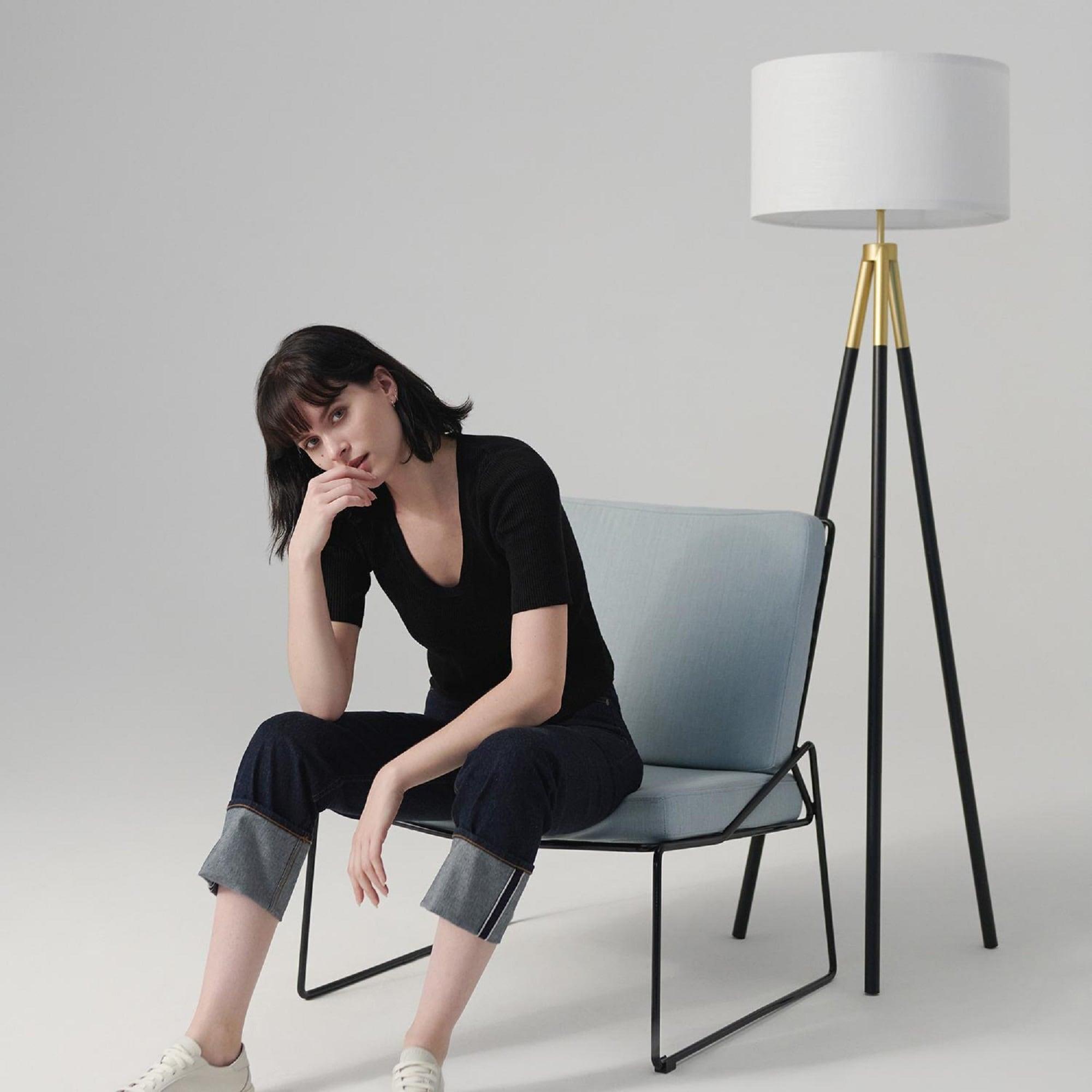Brightech Levi 61 in. Mid Century Modern Tripod Floor Lamp with Fabric Drum Shade and Gold Finish - LED Bulb Included