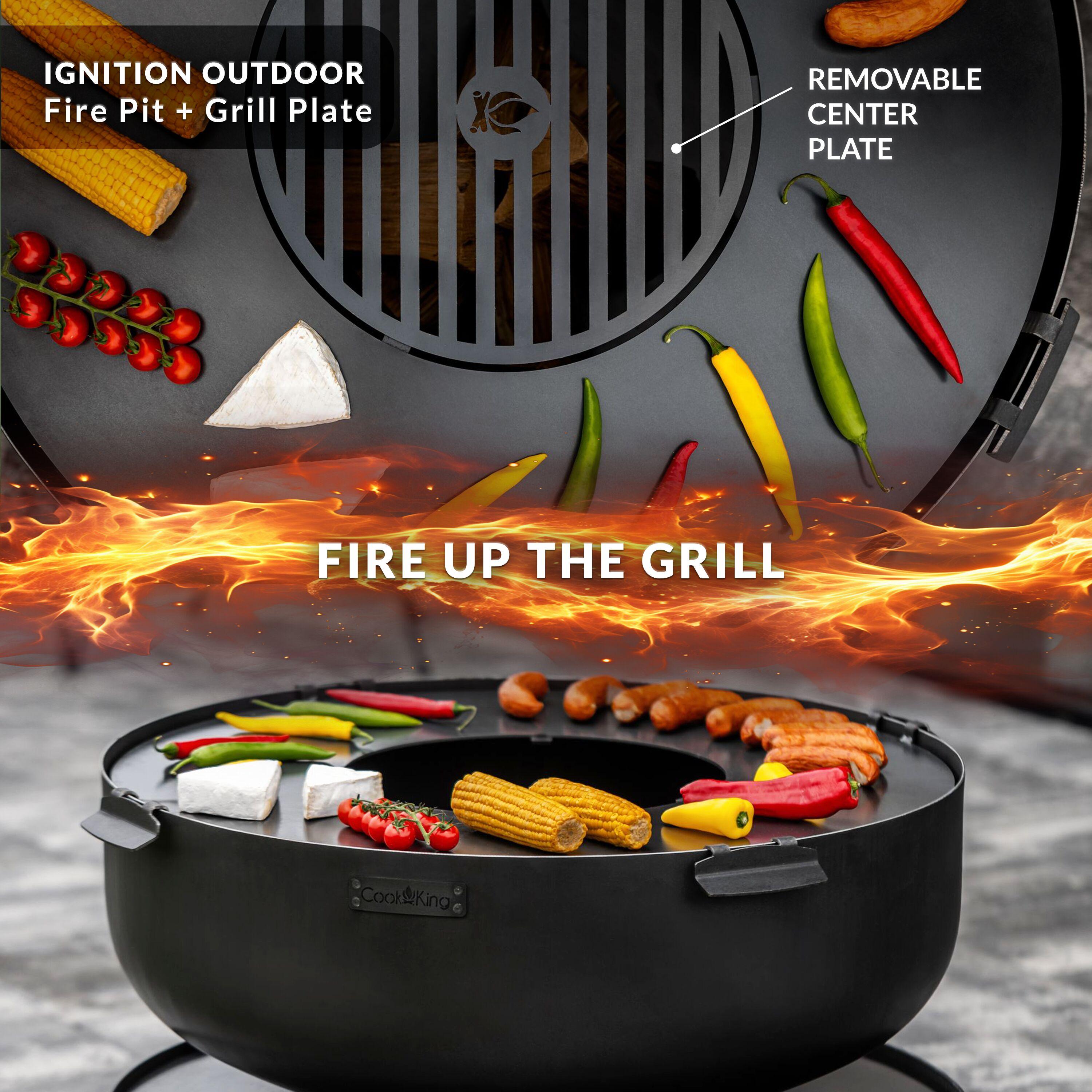 Viking 32" Black Steel Free-Standing Fire Pit with Grill Plate