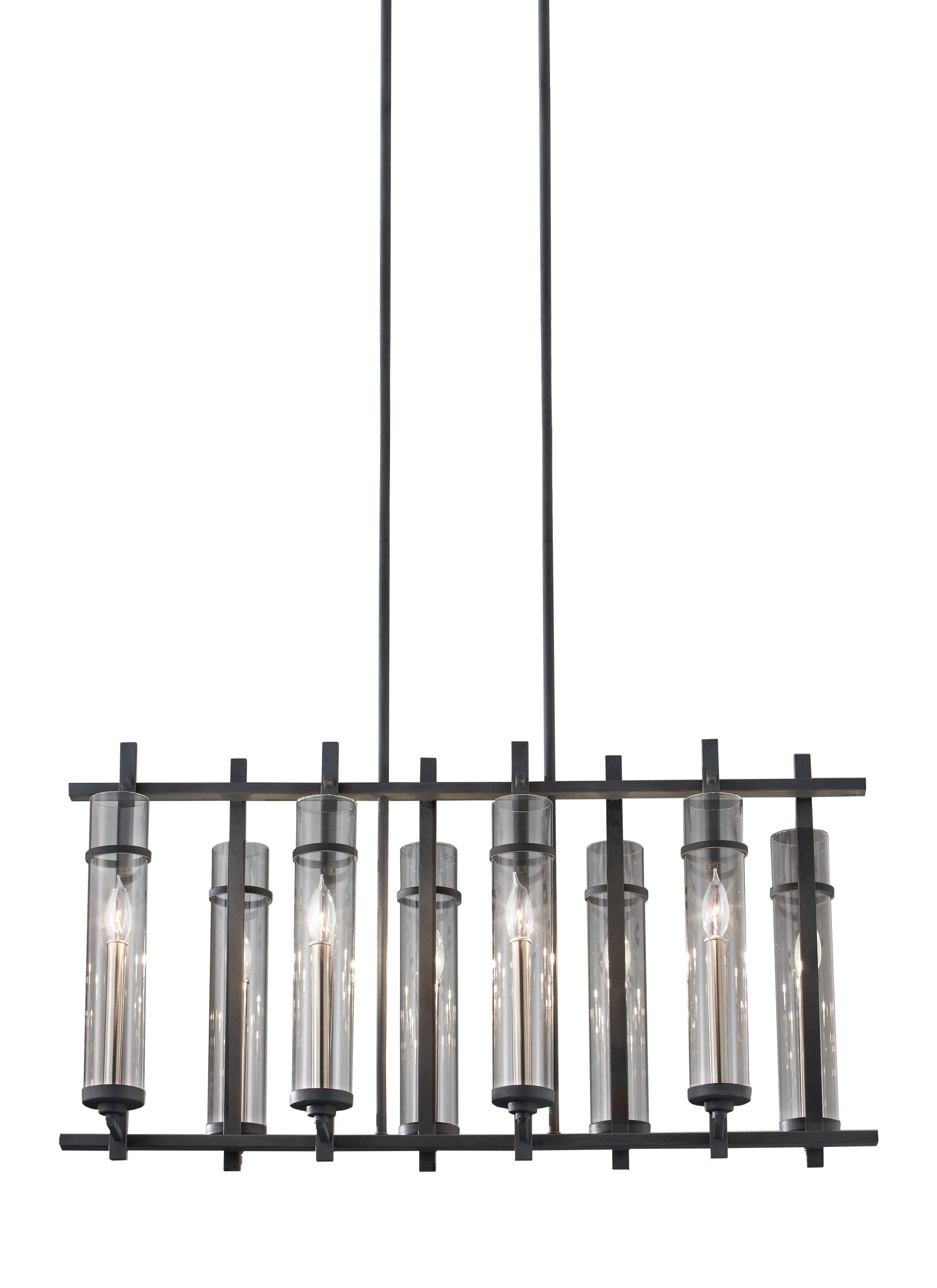 Ethan 8-Light Antique Forged Iron/Brushed Steel Contemporary Industrial Linear Billiard Island Candlestick Chandelier