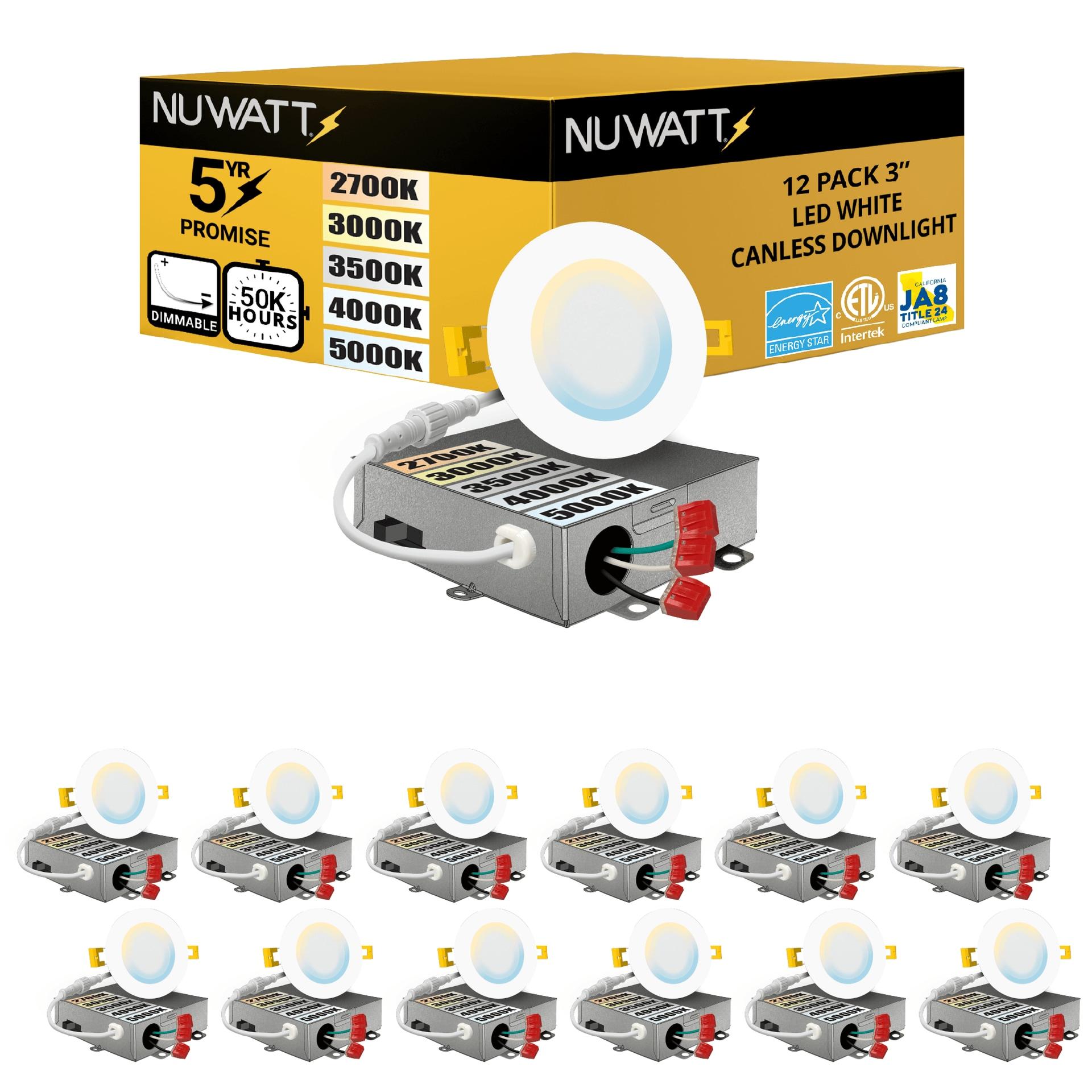 NuWatt 3'' Ultra Slim Selectable CCT New Construction LED Canless Recessed Wafer Light 12 Pack