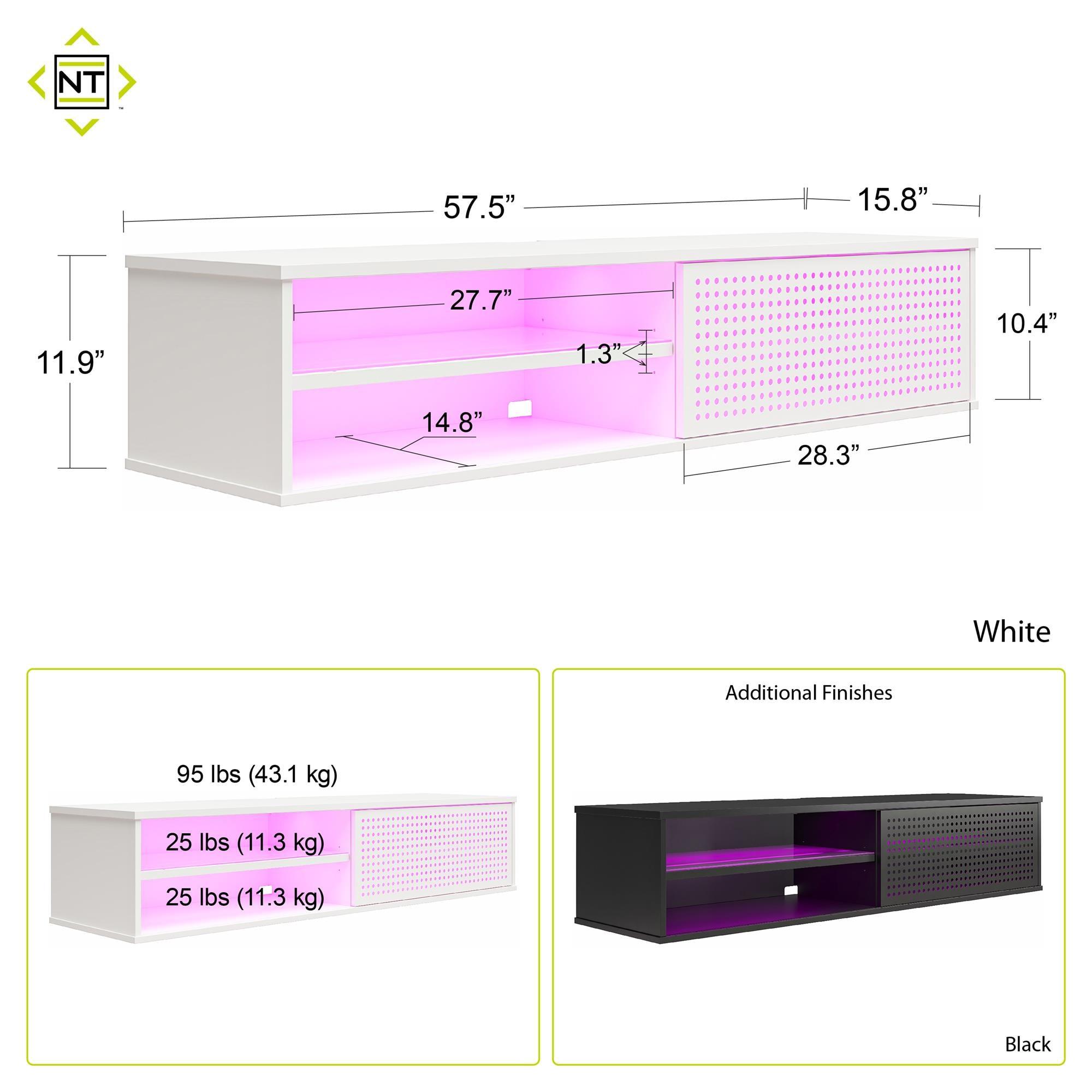 Glitch Floating TV Stand for TVs up to 60" Black - NTENSE: Modern Media Console, MDF Construction