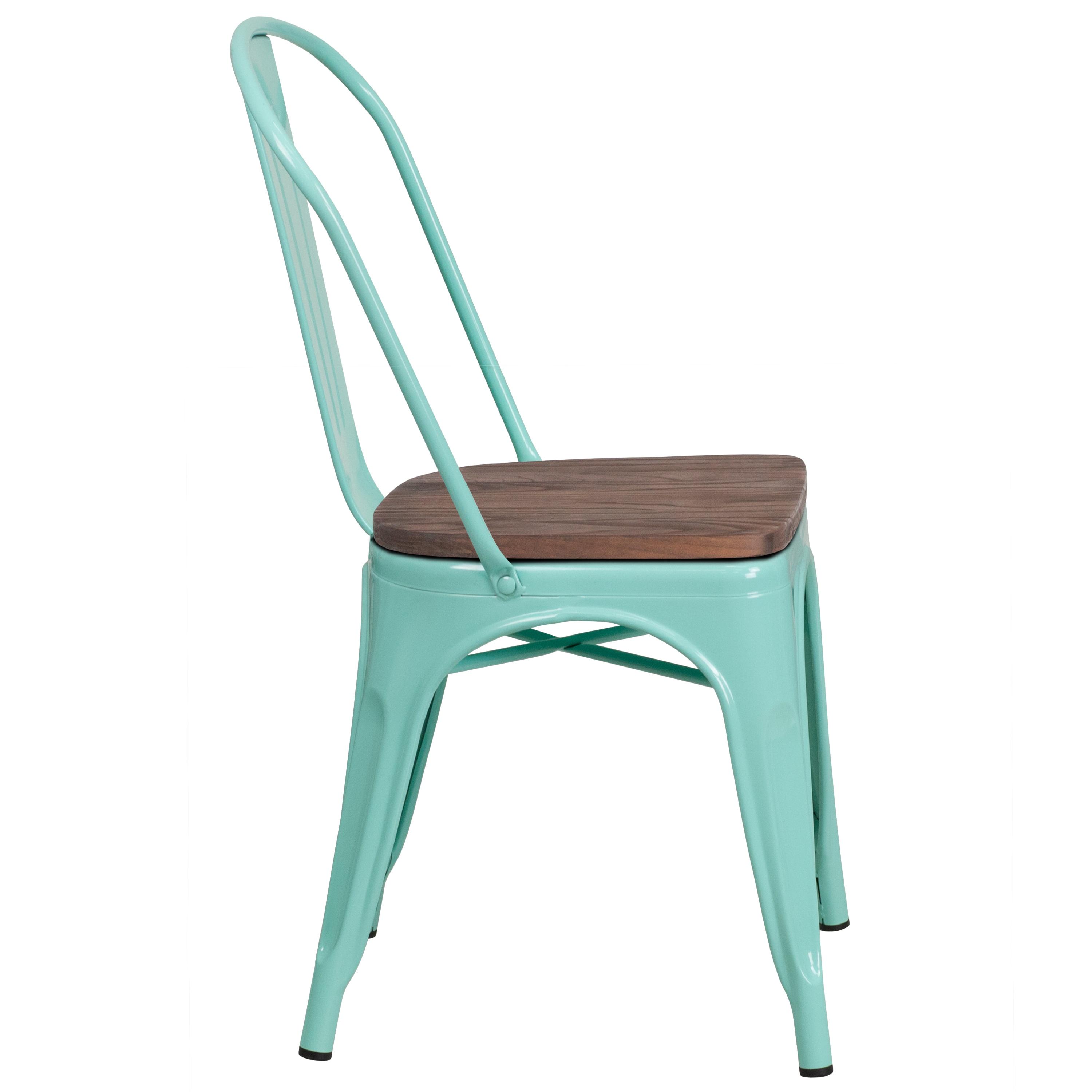 Flash Furniture Mint Green Metal Stackable Chair with Wood Seat