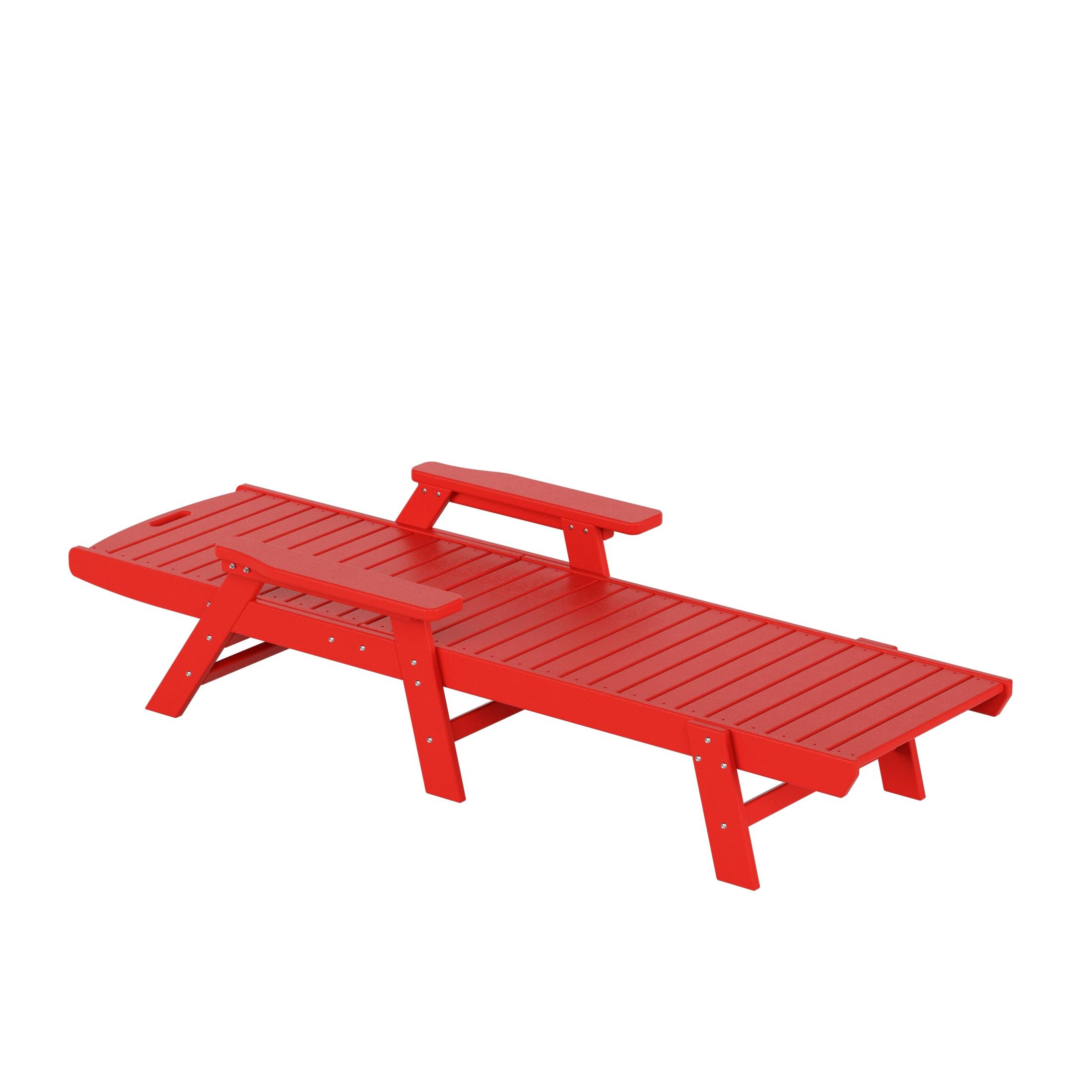 JUSTLET Adjustable Wheeled HDPE Plastic Outdoor Patio Lounge Chair W/ Cup Holder,78.3"x25.1"x16.3", Red