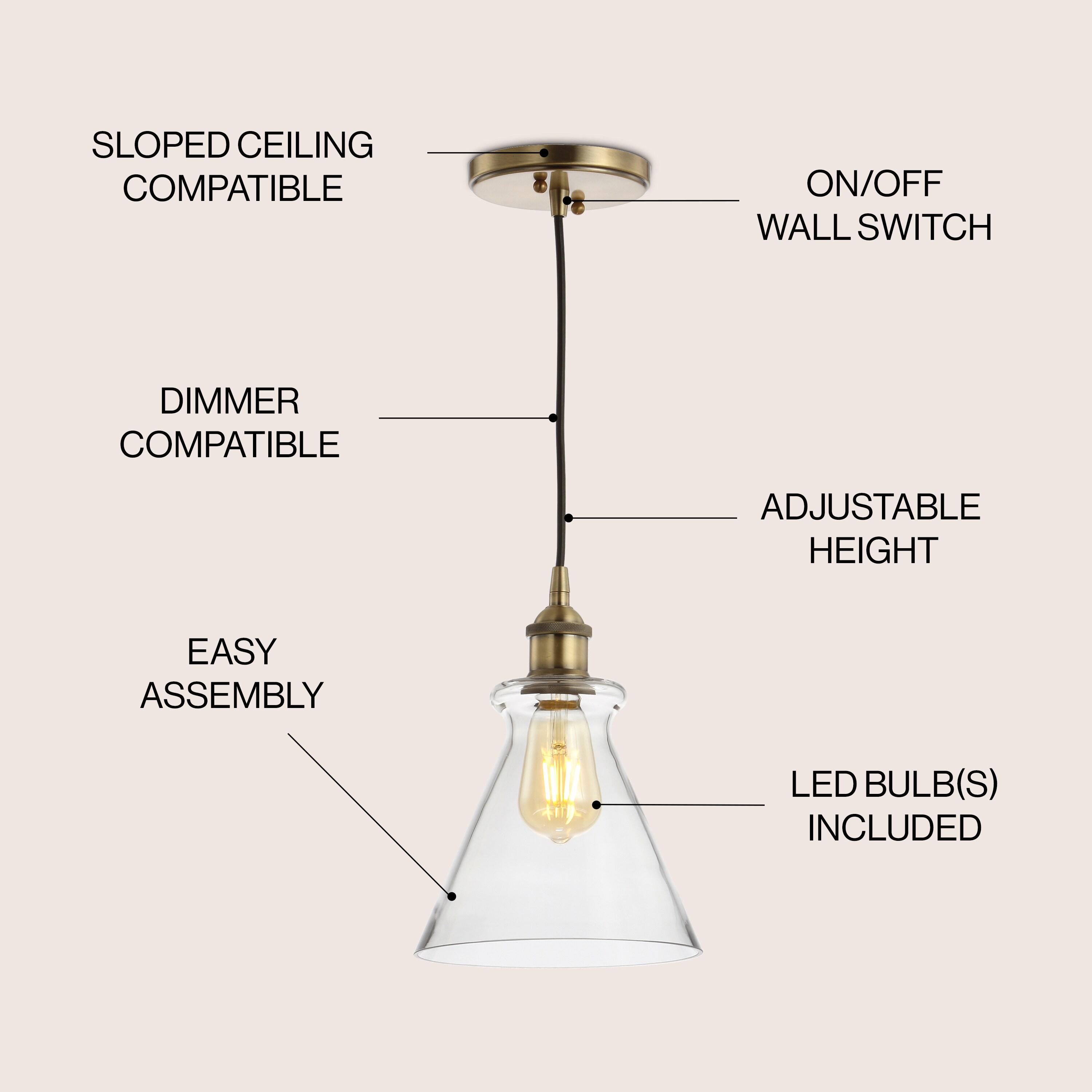 Goldwater 7.5" Adjustable Drop Metal/Glass LED Pendant, Brass Gold