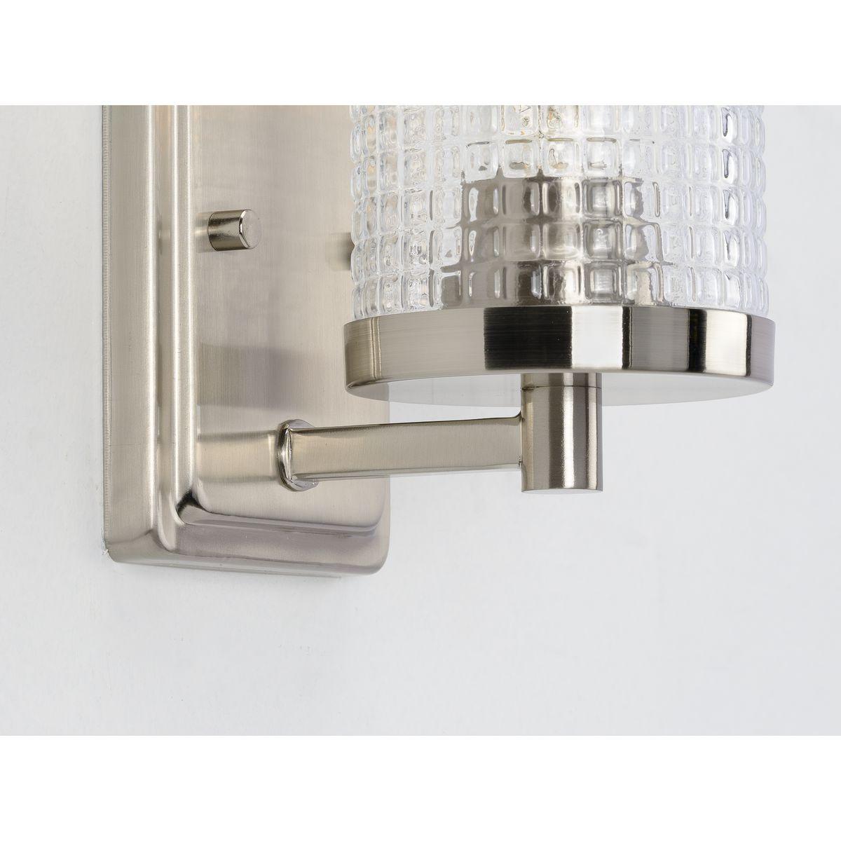 Fawcett Collection One-Light Brushed Nickel Clear Patterned Glass Transitional Bath Vanity Light
