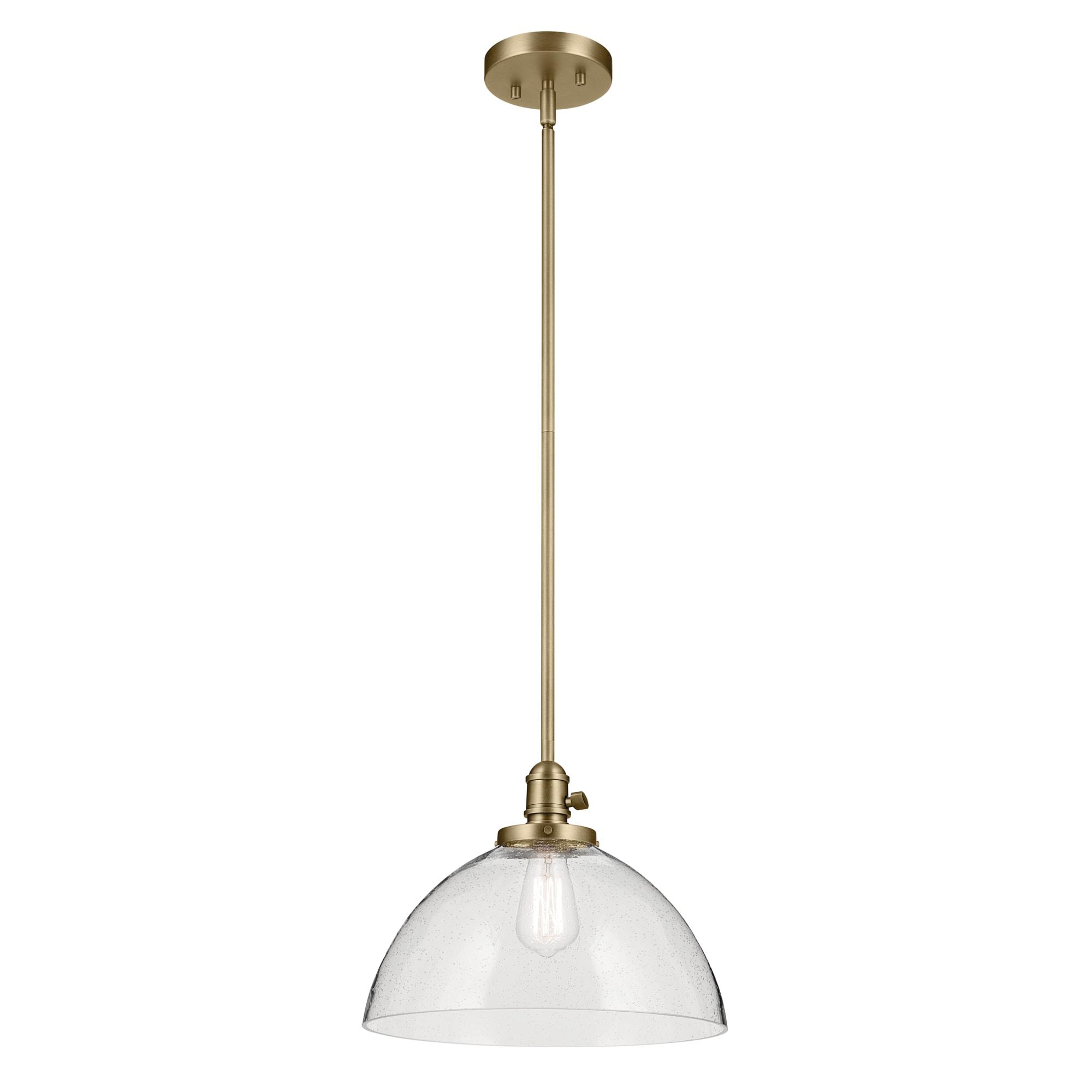 KICHLER Avery 11" 1-Light Dome Pendant with Clear Seeded Glass in Natural Brass, for Kitchen Island, Dining Table, (11" x 14"), 43912NBR