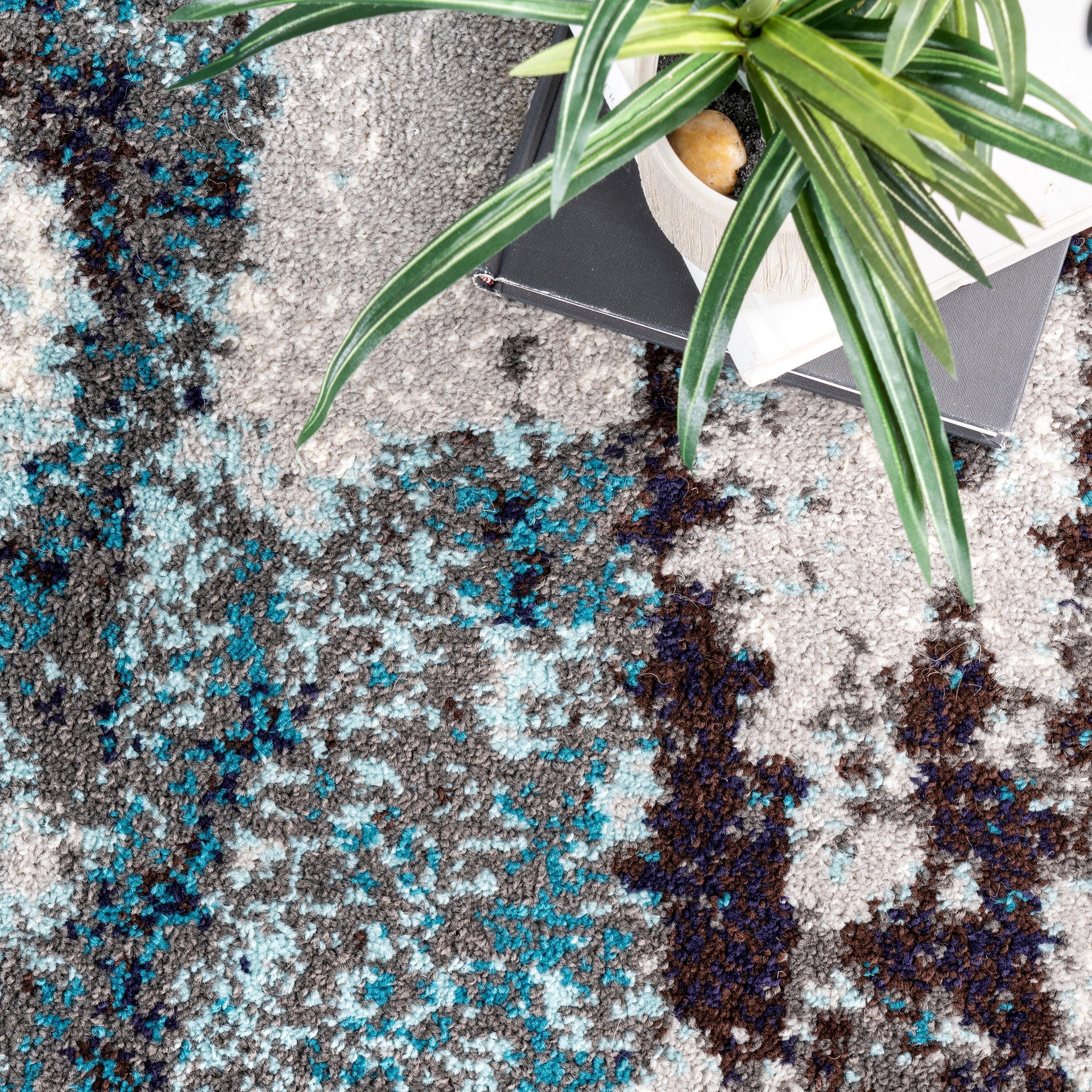 Nuloom Haydee Abstract 2x6 Runner Indoor Area Rug for Living Room Bedroom Dining Room Entryway Hallway Kitchen, Teal/Ivory