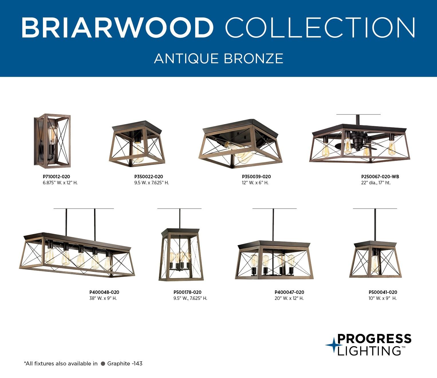 Progress Lighting Briarwood 1-Light Wall Sconce, Antique Bronze, X-Brace Design, Faux Wood Frame