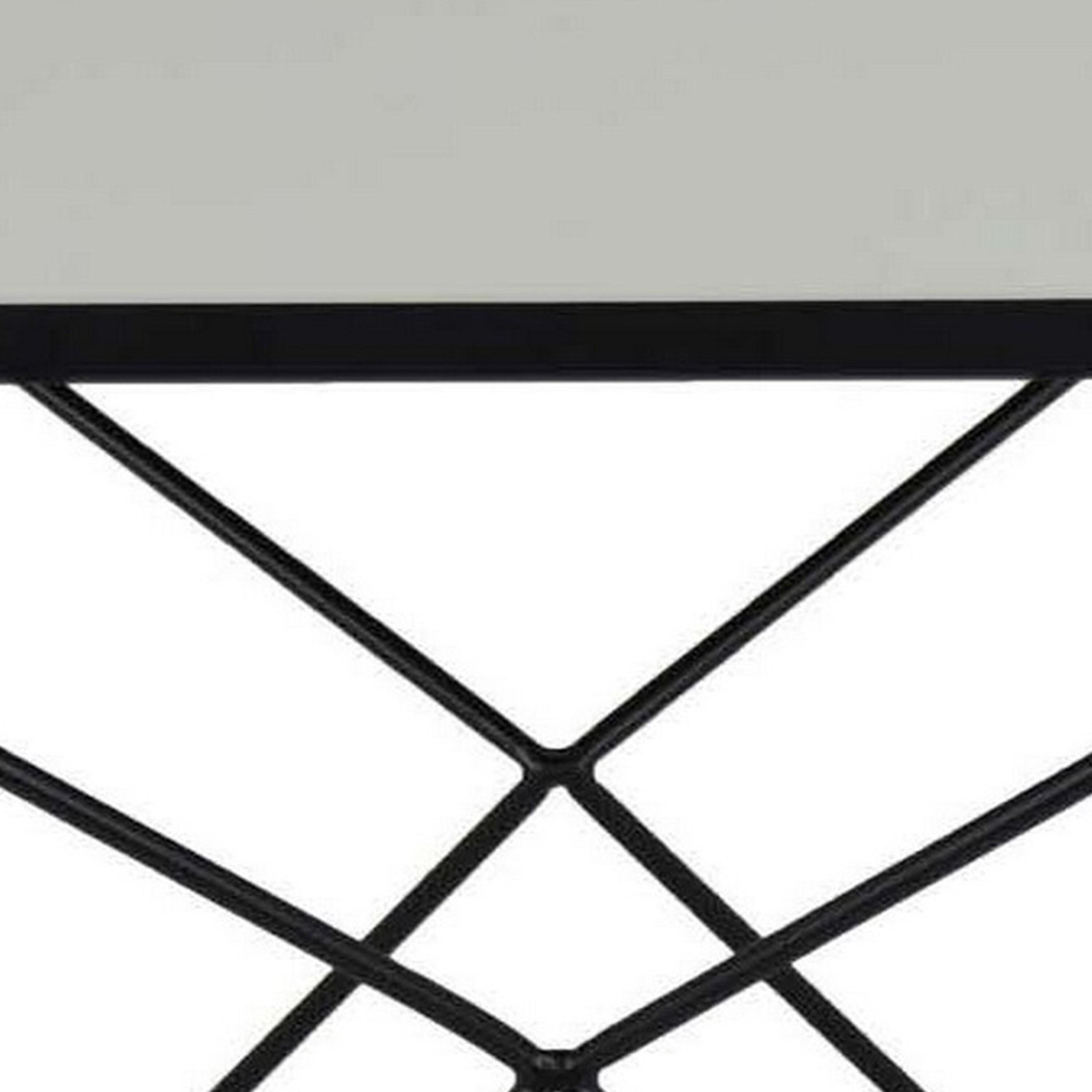 BenJara 21 Inch Plant Stand Side Table, Mirror Top, Black Geometric Metal Frame