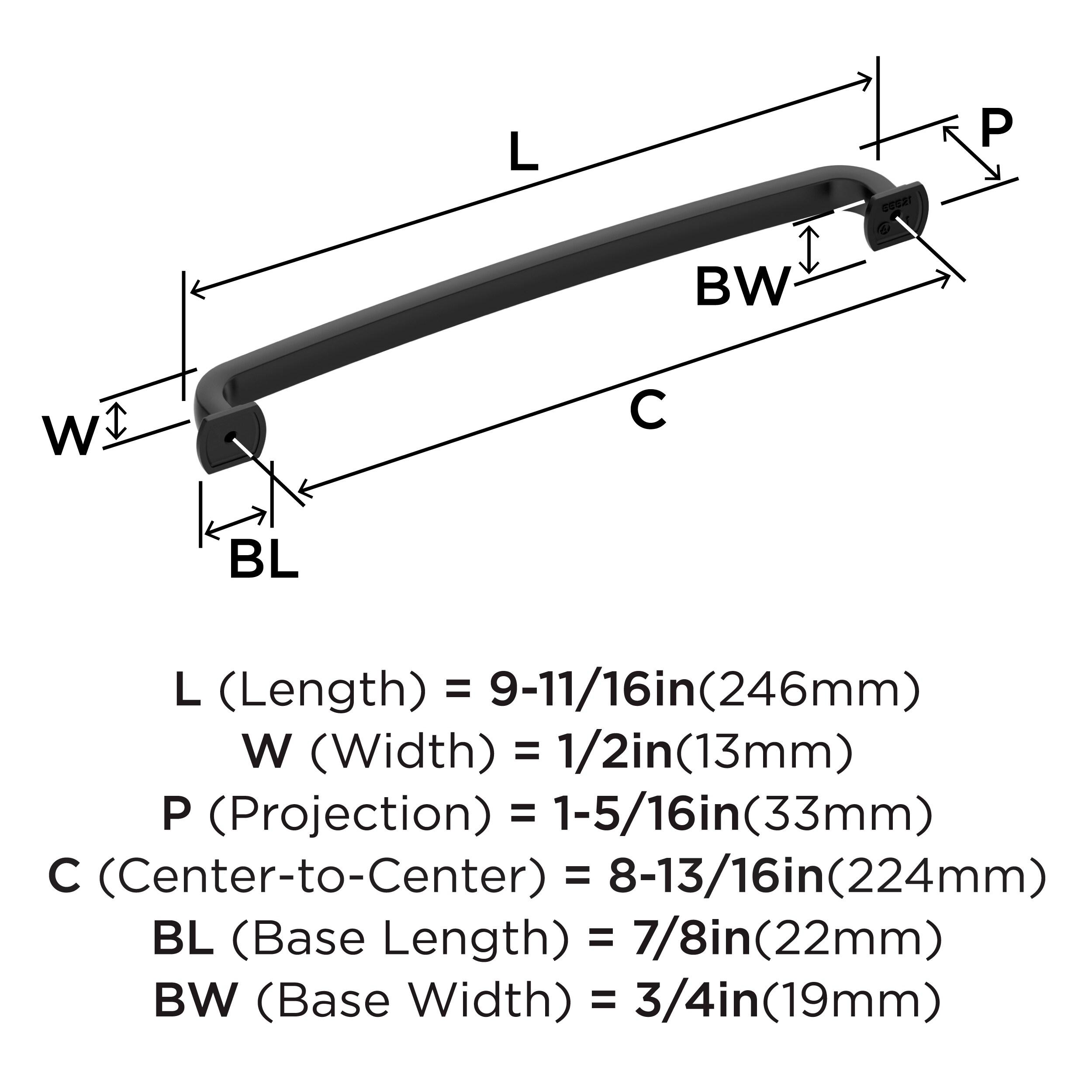 Amerock Surpass 8-13/16 inch (224mm) Center-to-Center Matte Black Cabinet Pull