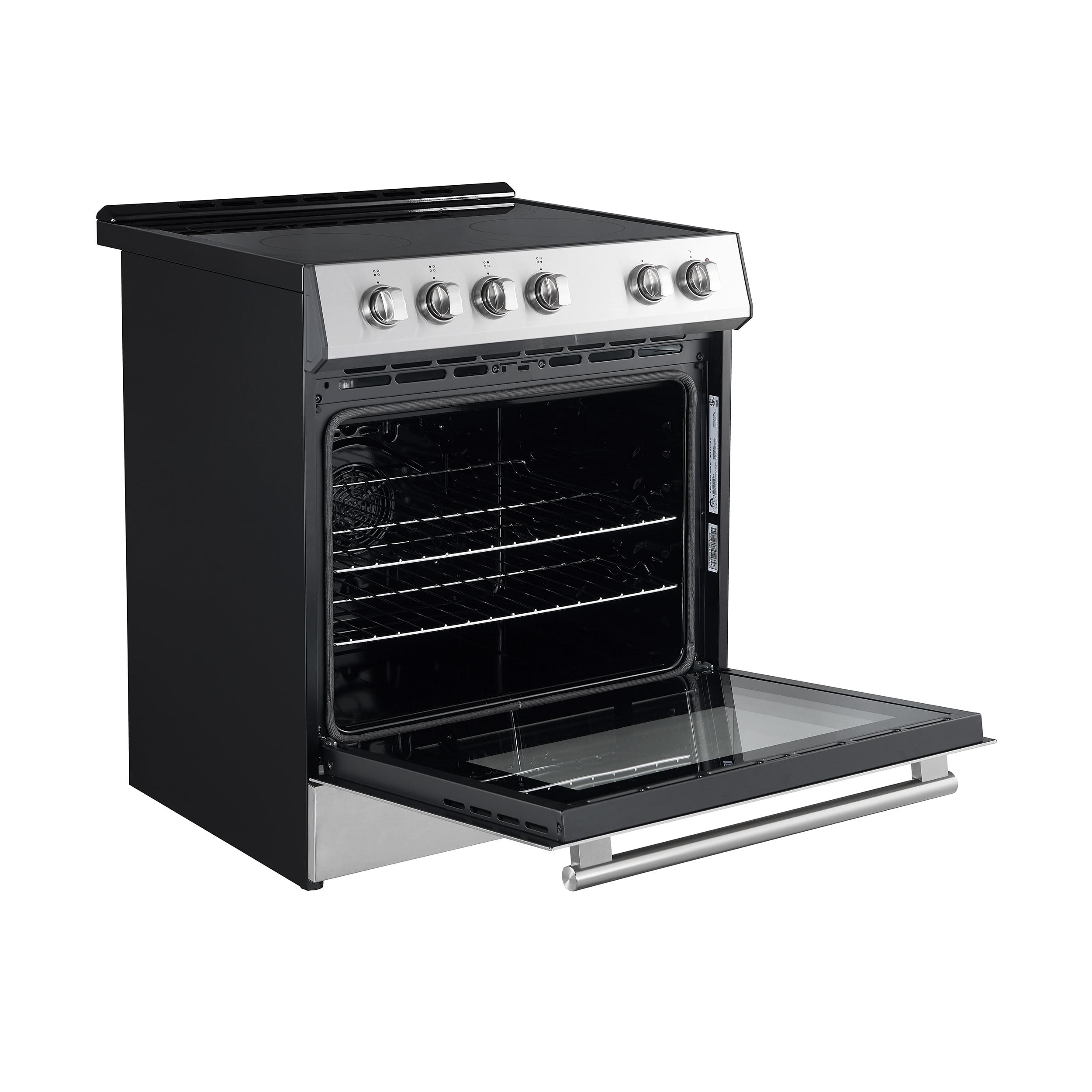 Leonardo Espresso 30-inch Slide-In Electric Range in Stainless-Steel, Black or White, 4 Elements, 7,100 Watts, 5.0 cu.ft. Oven with Convection Fan