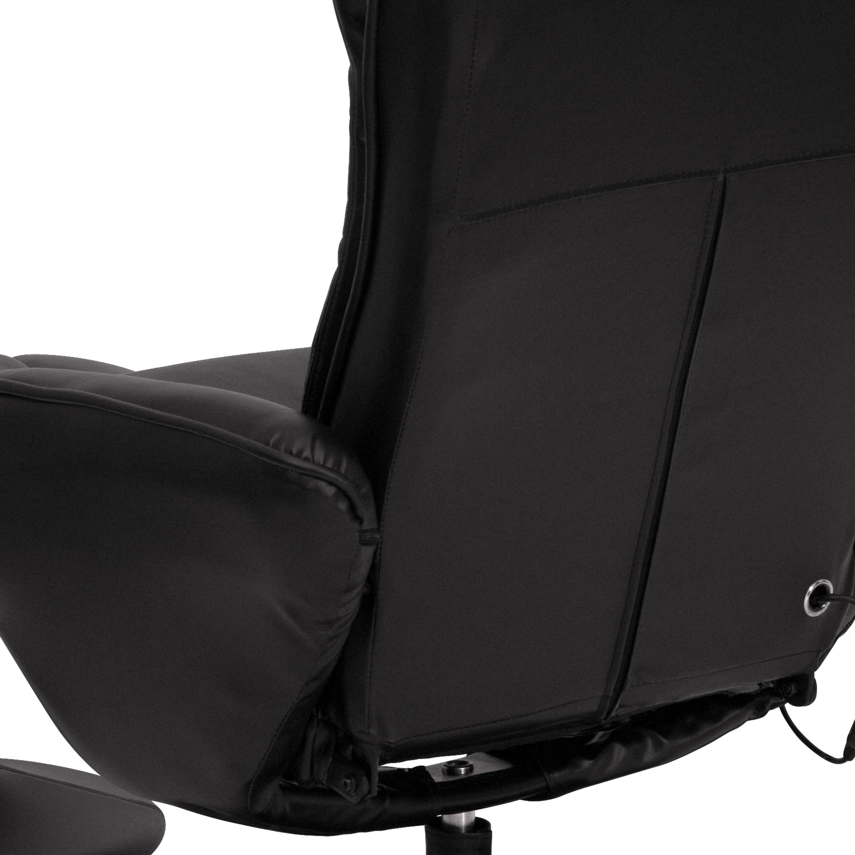 Flash Furniture Poppy Massaging Multi-Position Plush Recliner with Side Pocket and Ottoman in Black LeatherSoft