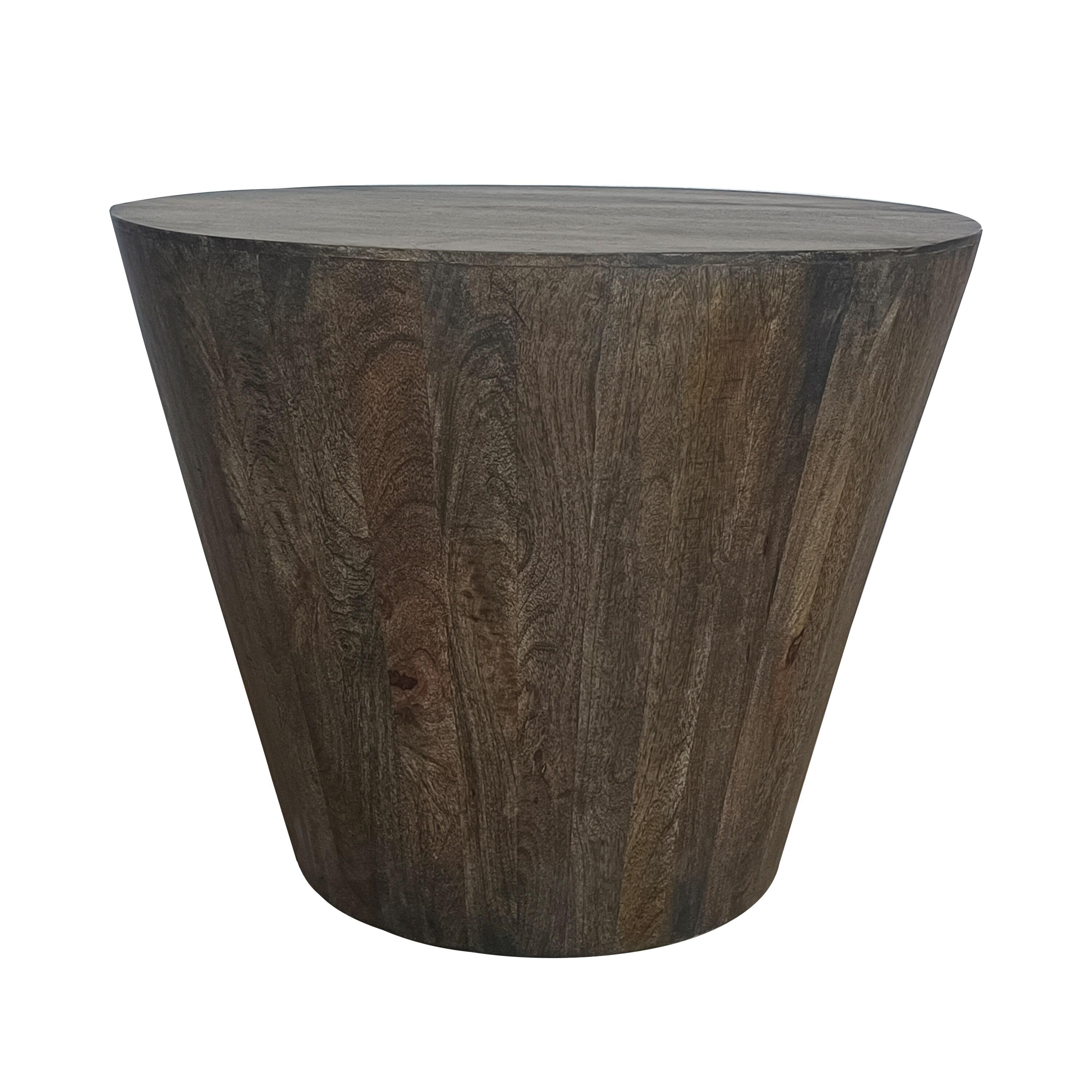 Royal Hampton 24 Inch Side End Table with Round Drum Shape, Handcrafted Mango Wood Construction, Distressed Gray