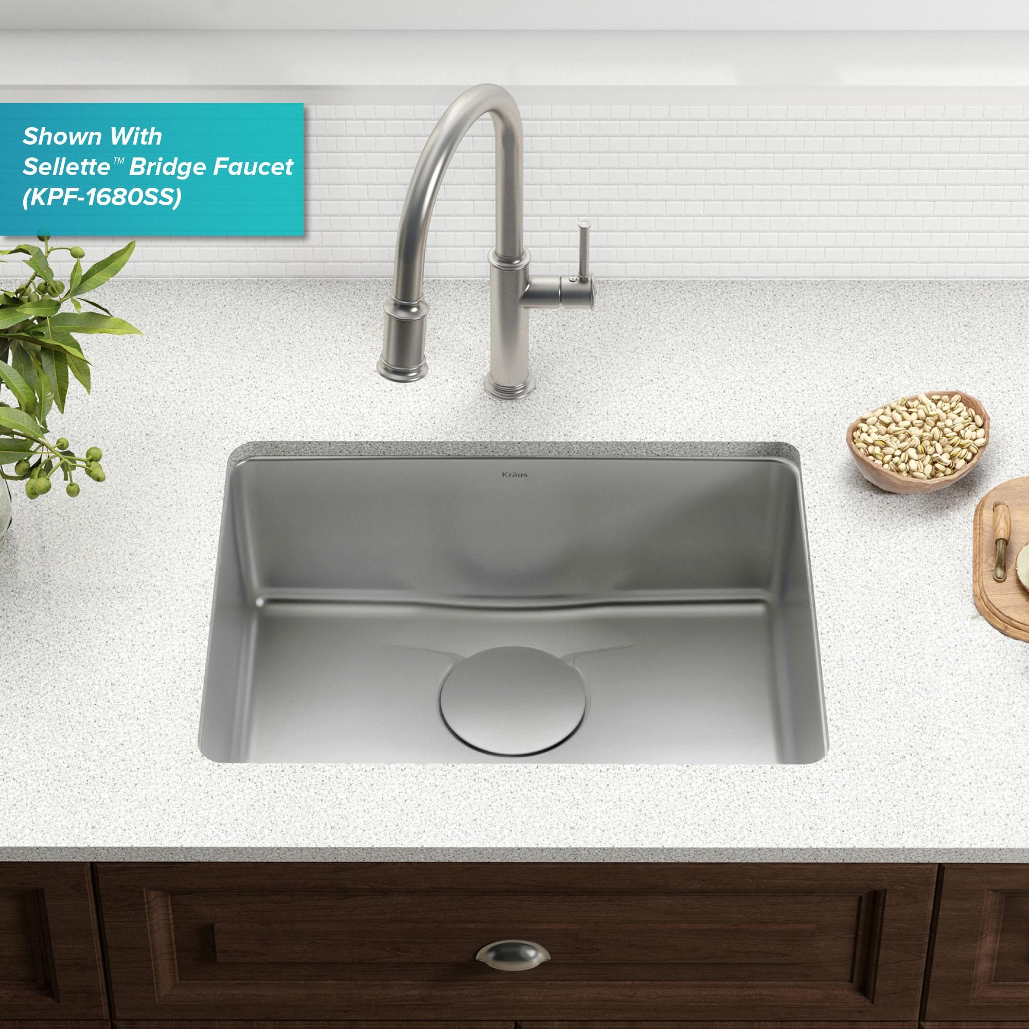 Dex™️ Series KRAUS 25-inch L Undermount Single Bowl TRU16 Gauge Stainless Steel Kitchen Sink with DrainAssure WaterWay