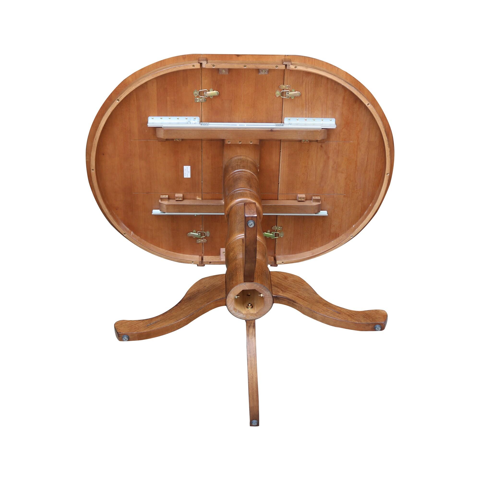 36" Solid Wood Round Top Pedestal Table in Oak with 12" Leaf - 41.3" H