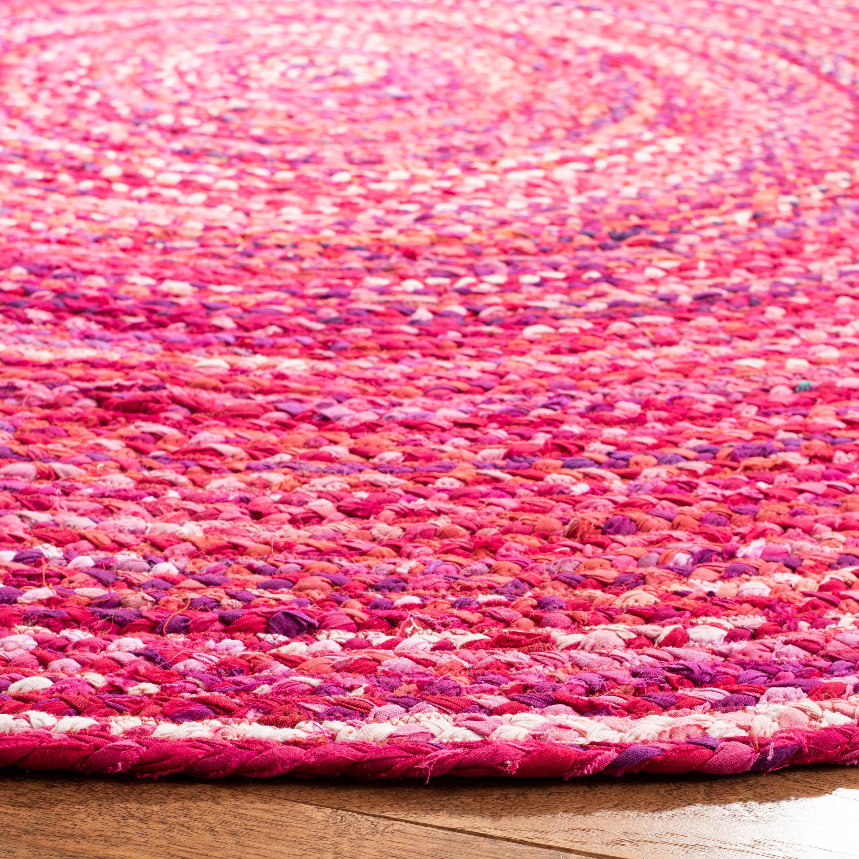 Braided BRD452 Hand Woven Indoor Accent Rug - Pink/Fuchsia - 3' Round - Safavieh