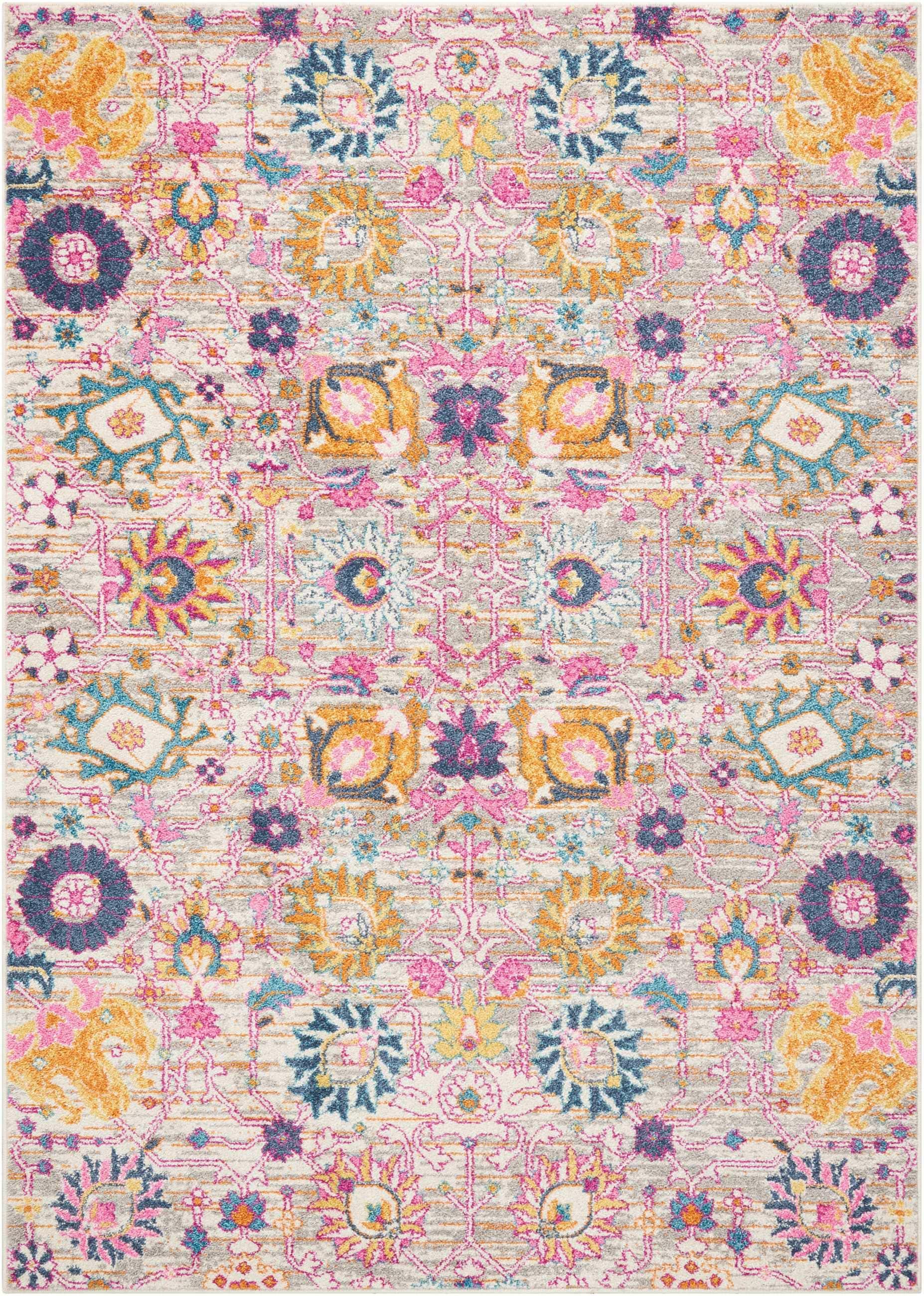 Bungalow Rose Rectangle Passion Floral 6'7" x 9'6" Area Rug in Pink