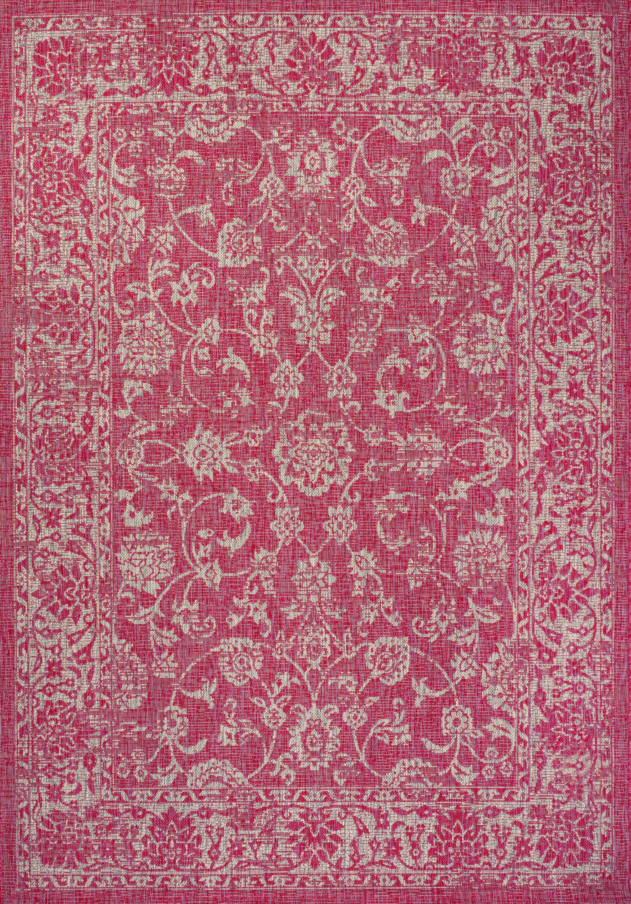 9' x 12' Tela Bohemian Textured Weave Floral Indoor/Outdoor Area Rug, Fuchsia/Light Gray - JONATHAN Y