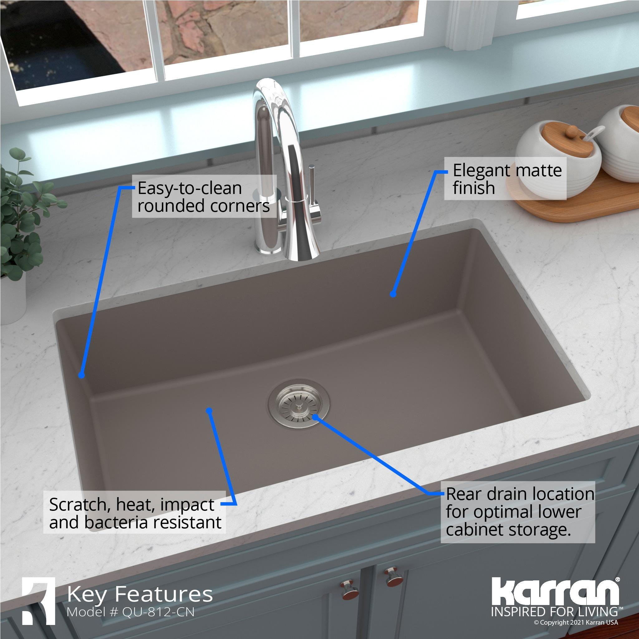 Karran Quartz 32-1/4'' X 19-1/4'' Large Single Bowl Undermount Kitchen Sink