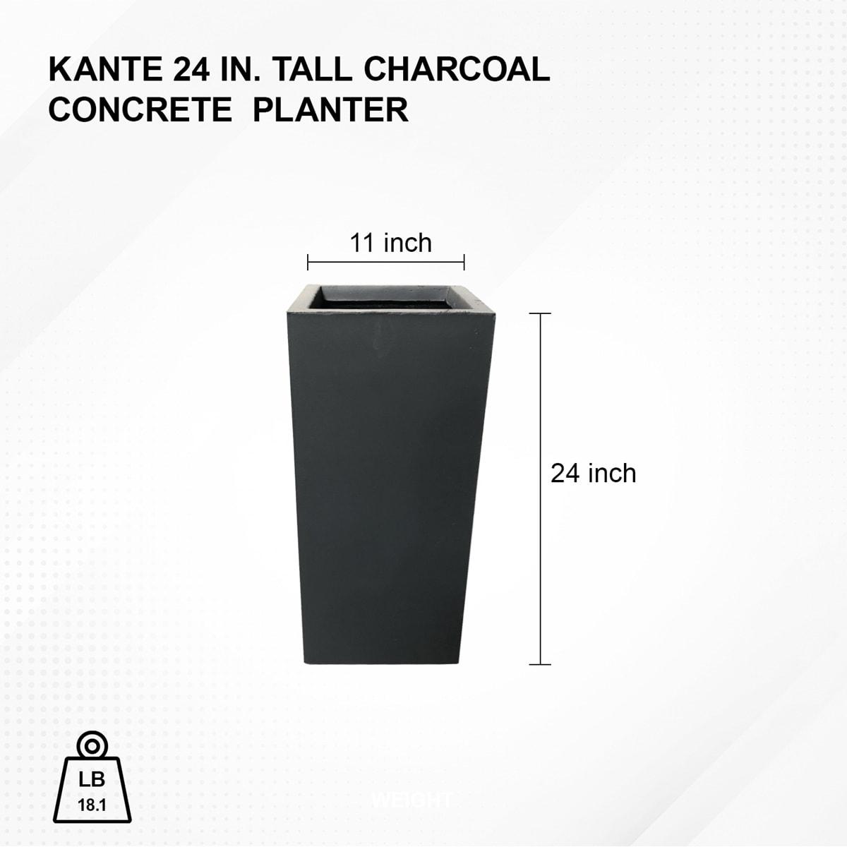 Rosemead Home & Garden, Inc. 24" x 11" Rectangular Kante Lightweight Modern Tall Outdoor Planter Charcoal