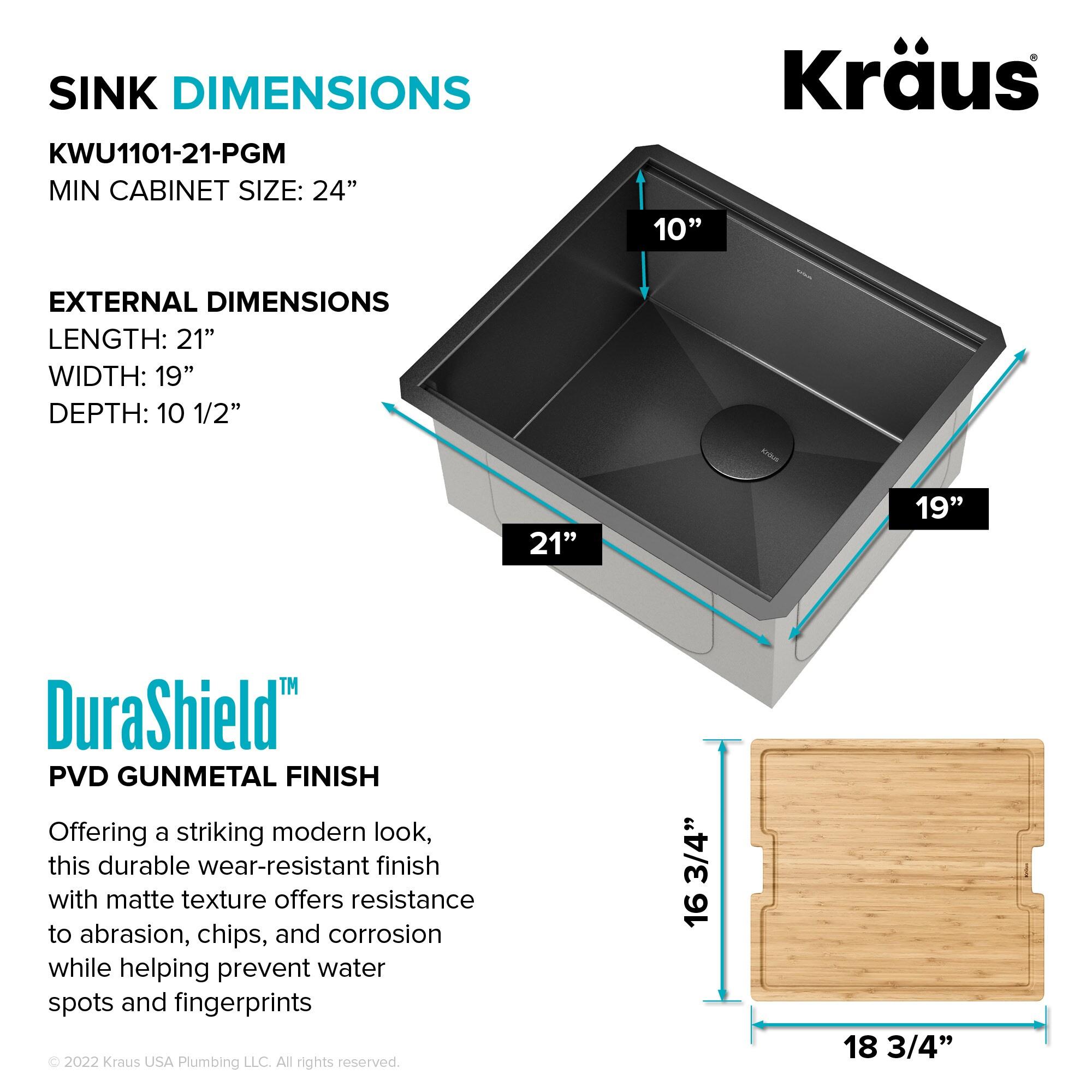 KRAUS Kore 21 Undermount Workstation 16 Gauge Black Stainless Steel Single Bowl Kitchen Sink in PVD Gunmetal Finish with Accessories