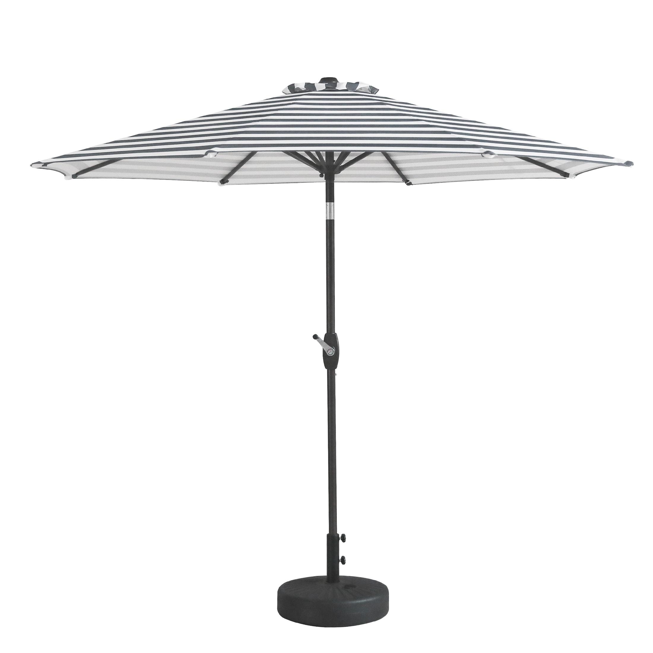 Polytrends Holme 9-foot Patio Umbrella and Base Stand Grey Stripe