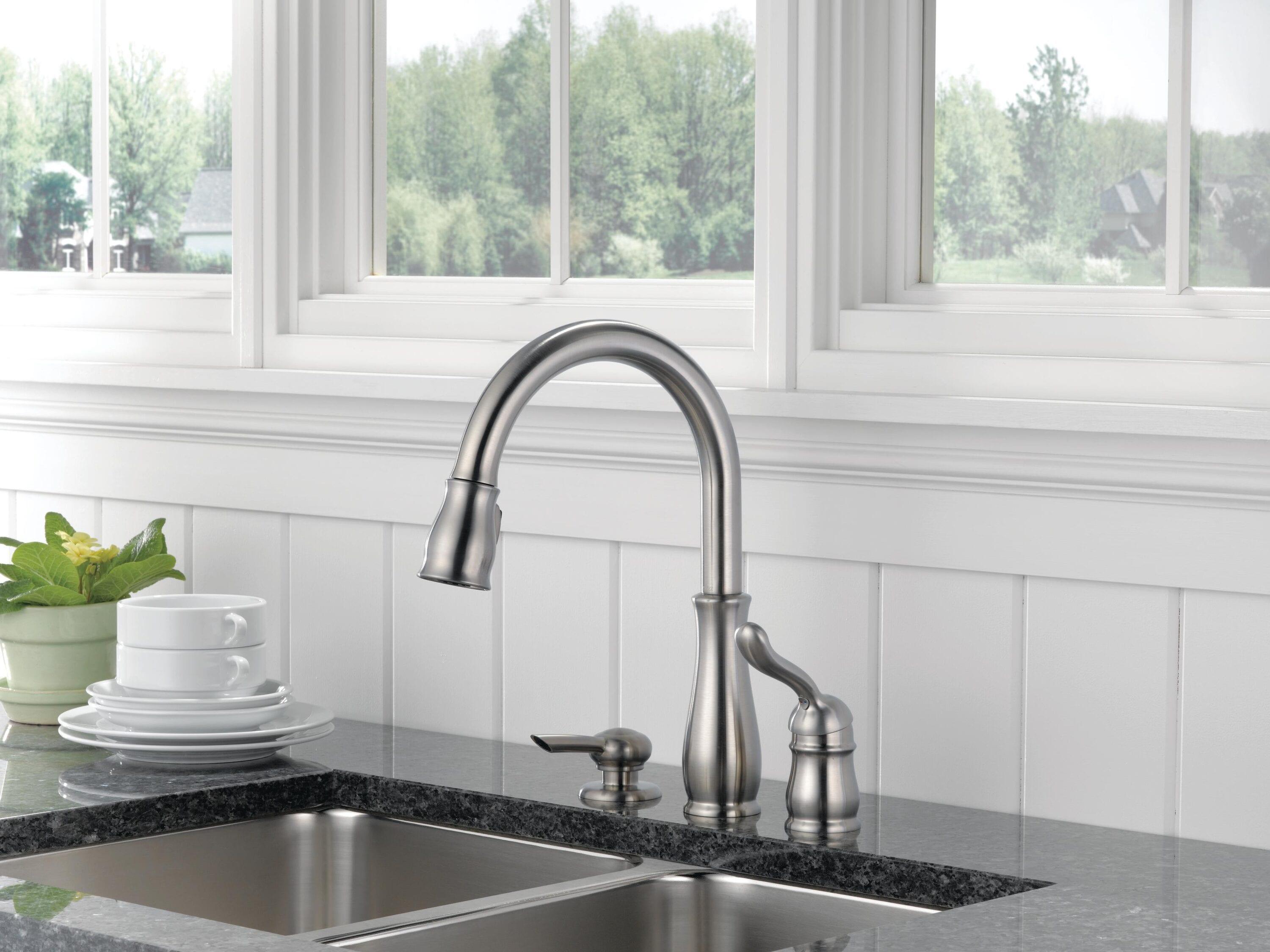 Leland Single Handle Widespread Kitchen Faucet with Optional Soap Dispenser
