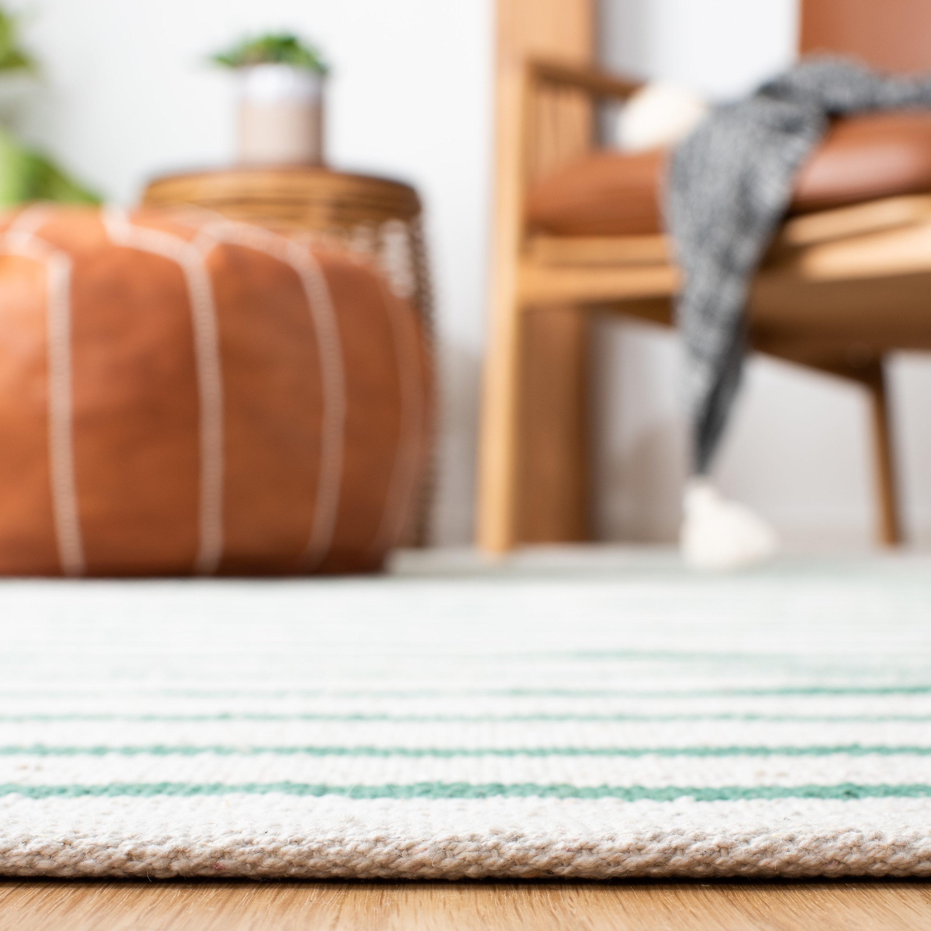 Ivory Geometric Square Cotton Flat Woven Accent Rug - 6'