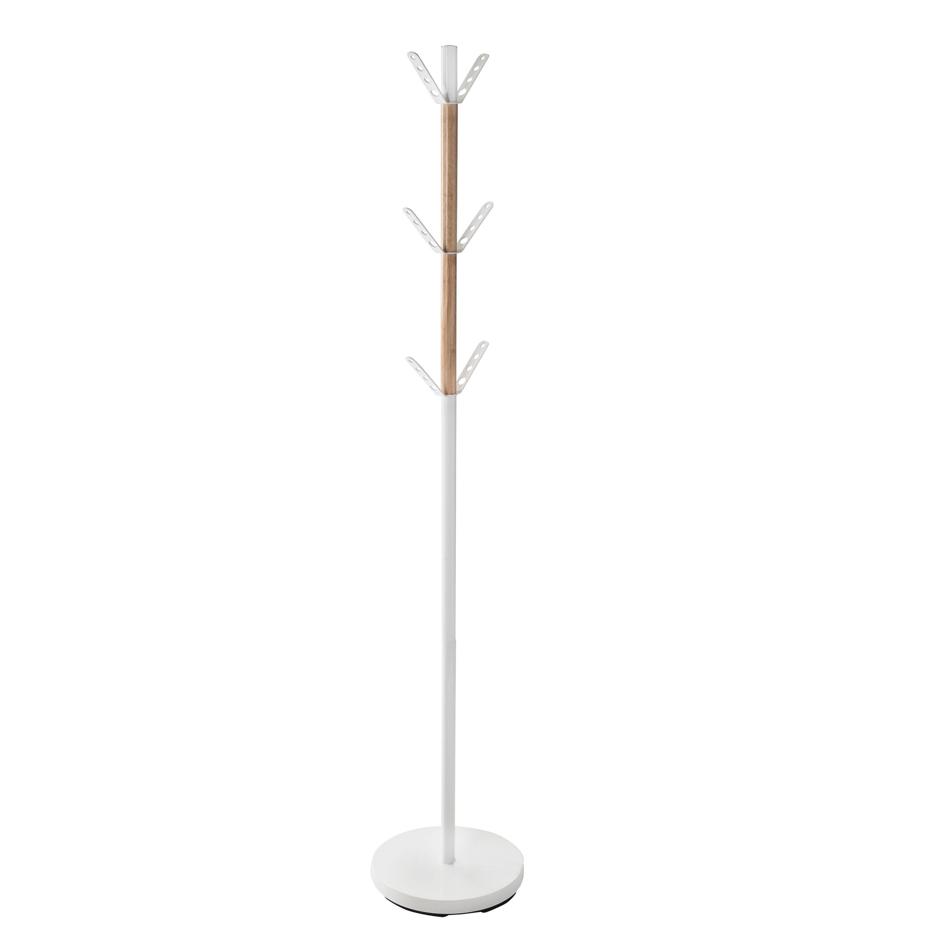 Honey-Can-Do Steel and Wood Coat & Hat Stand with 6 Hooks, White/Natural