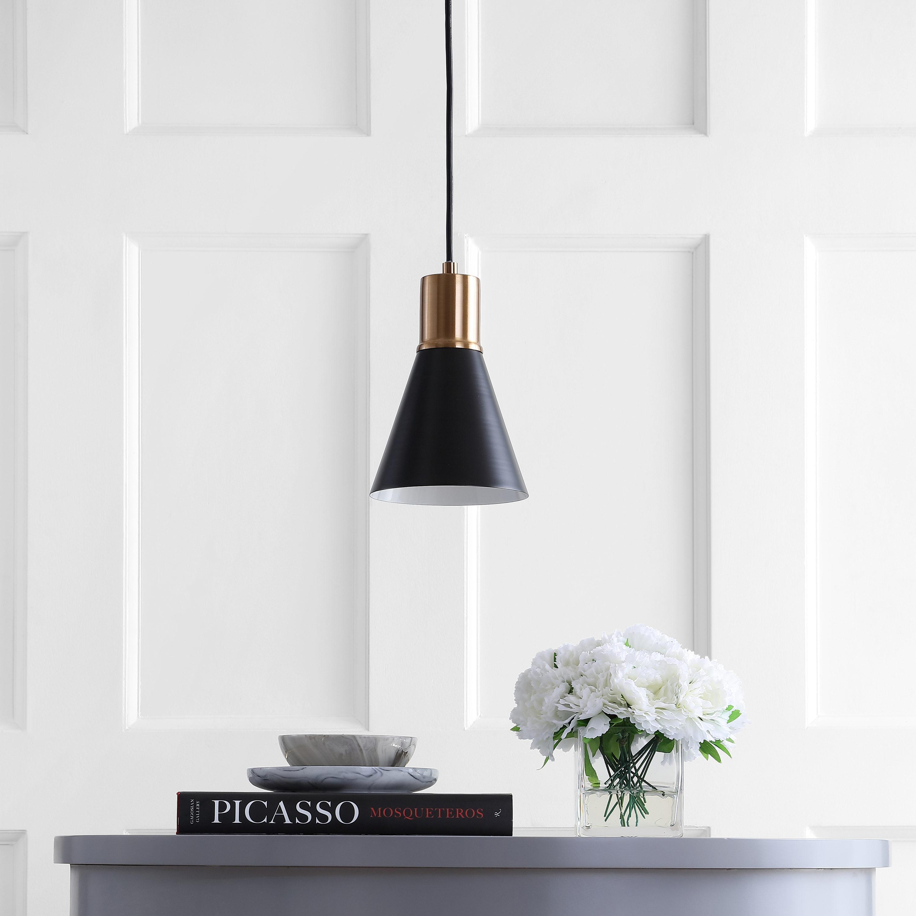 JONATHAN Y JYL6131A Apollo 6" Metal LED Pendant Contemporary Dimmable Adjustable Dining Room Living Room Kitchen Foyer Bedroom Hallway, Black/Brass Gold