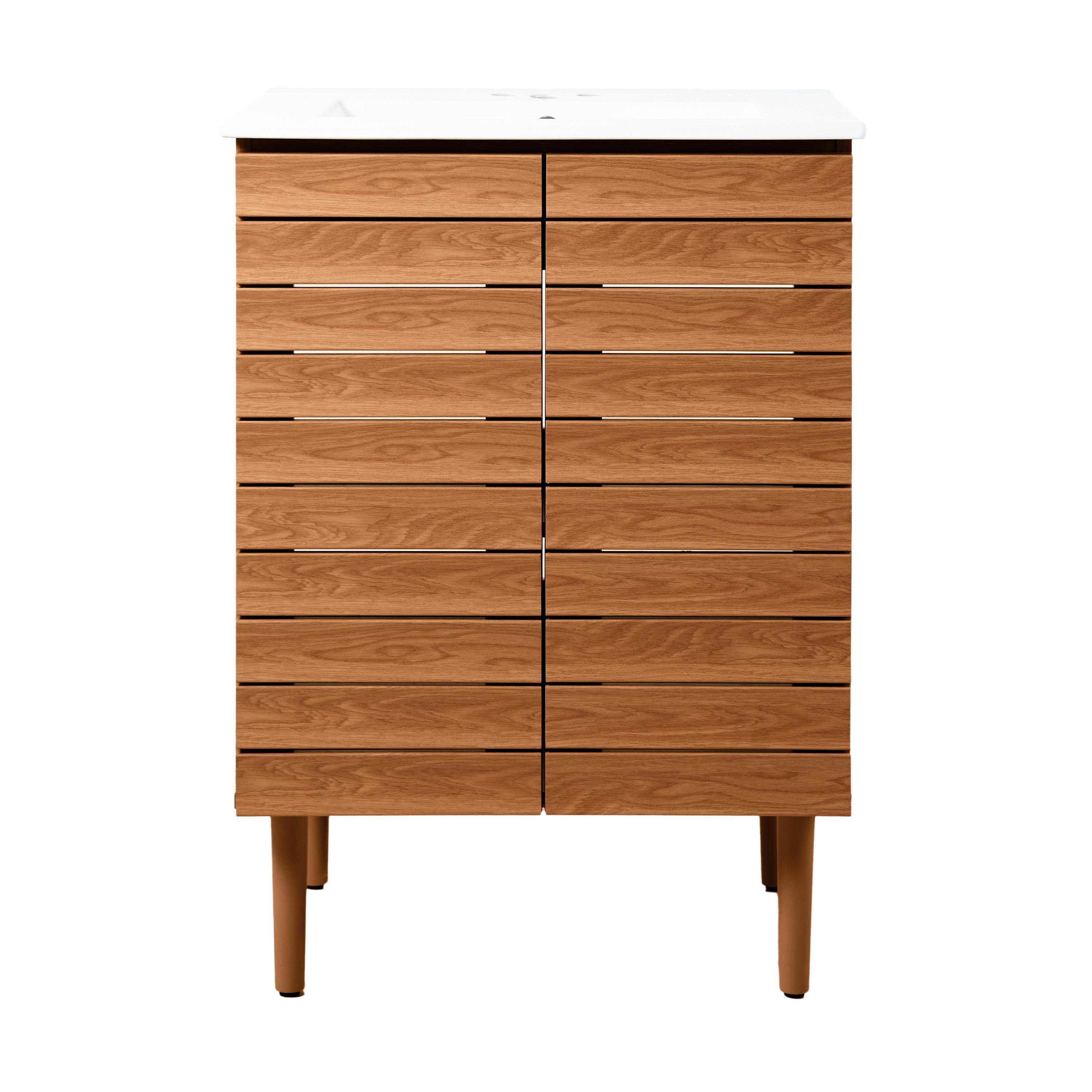 Aubert 24" Slat Modern Farmhouse 2-Shelf Bath Vanity Cabinet Only (Sink Basin not Included)