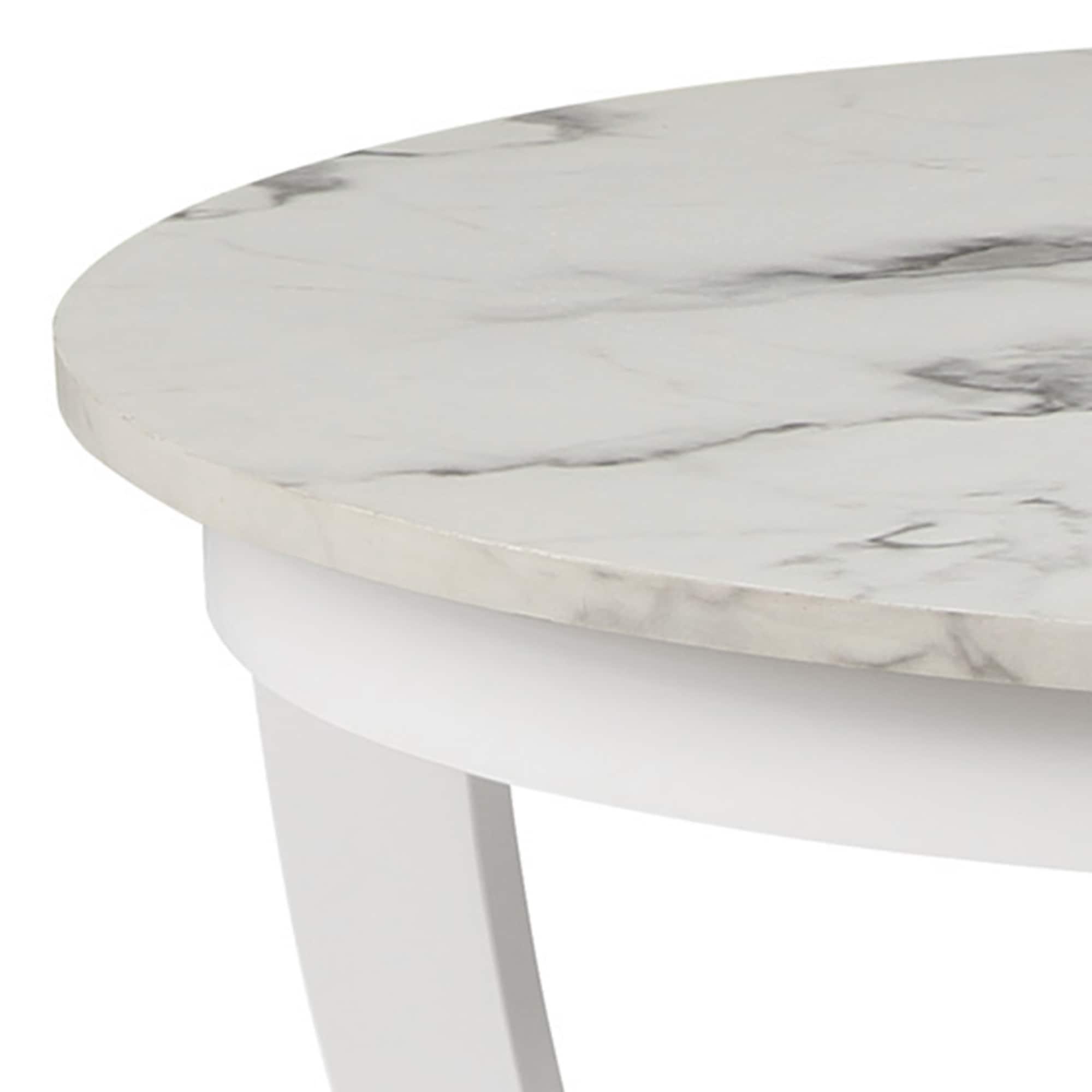 Convenience Concepts American Heritage Round Coffee Table with Shelf, White Faux Marble/White