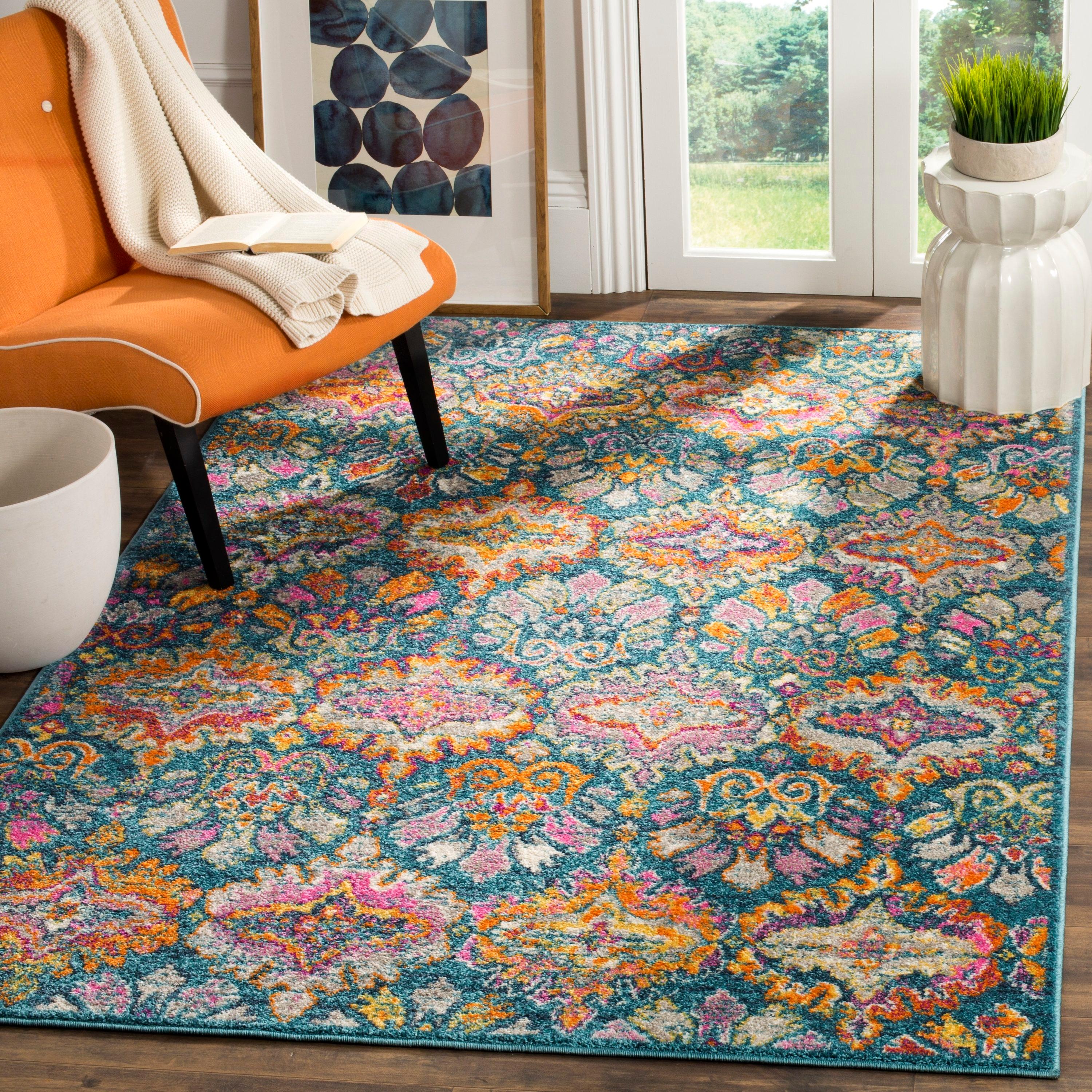 Madison MAD144 Power Loomed Indoor Area Rug - Blue/Orange - 9'x12' - Safavieh