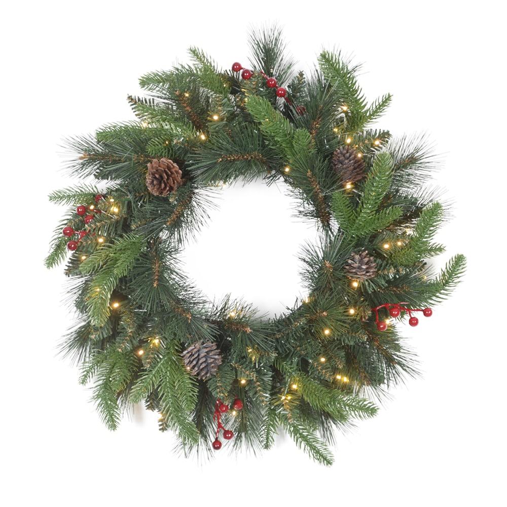 Sunnydaze 24" Diameter Indoor or Outdoor PVC Christmas Wreath with Pinecones and Berries - Traditional