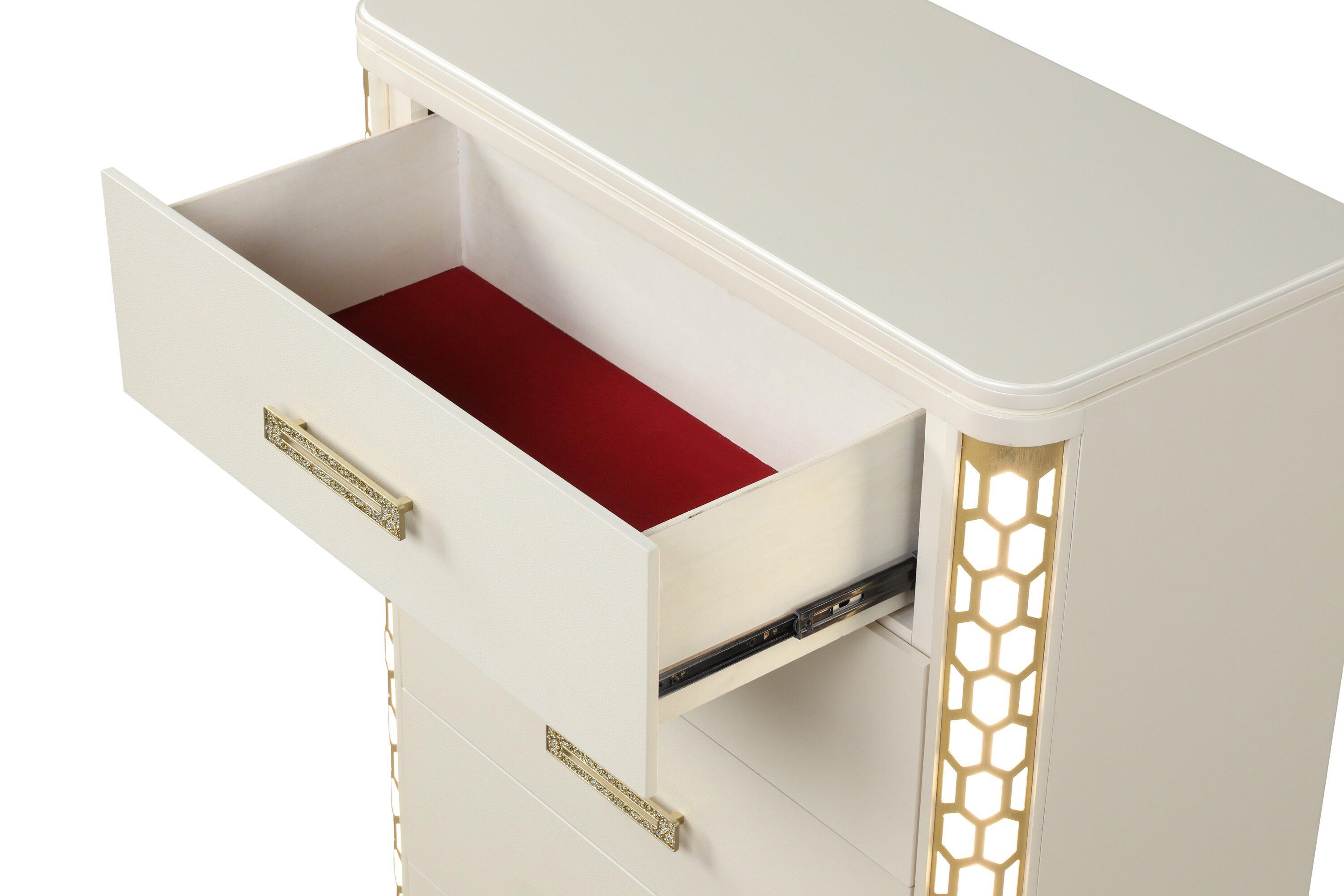 Jasmine Queen 5-N Pc Unique LED Bedroom Set made with Wood in Beige