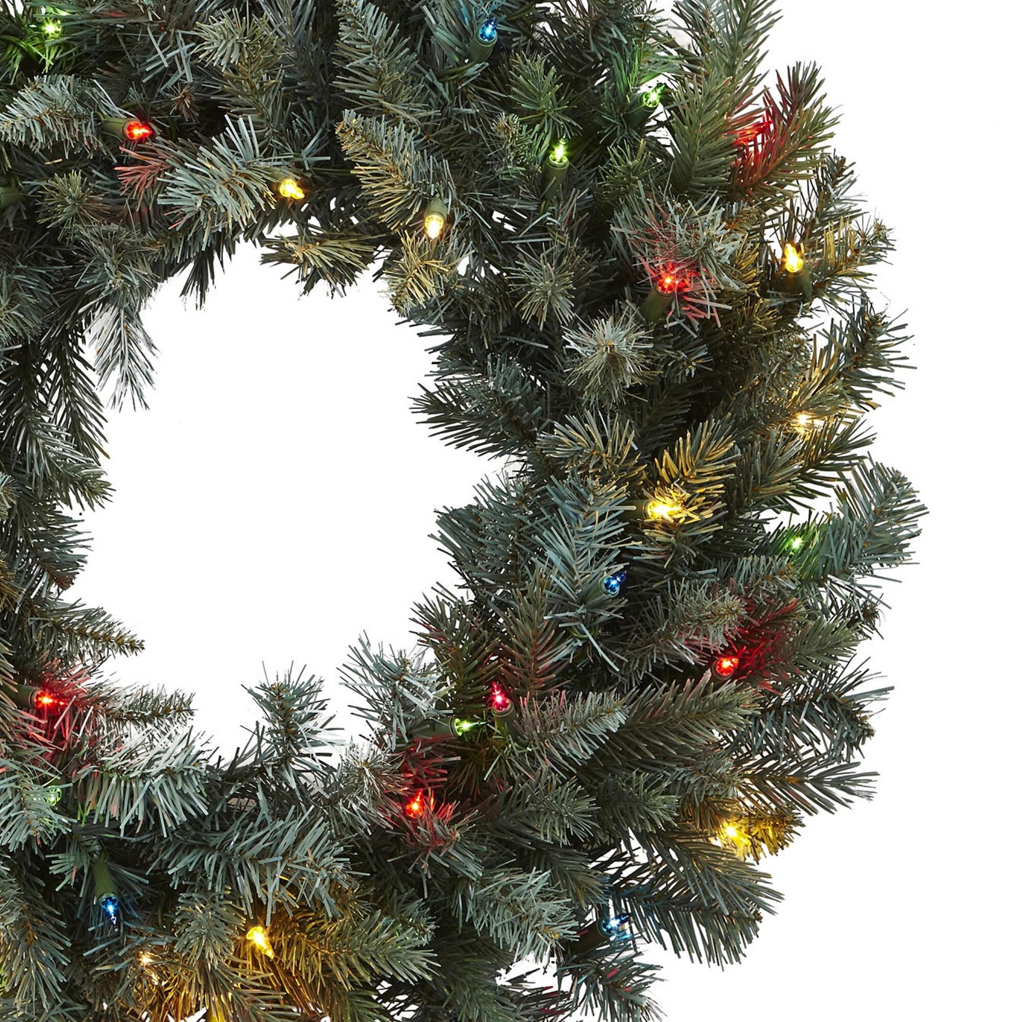 Nearly Natural 30" Pre-lit Pine Artificial Christmas Wreath: Indoor Holiday Decor with 50 Lights