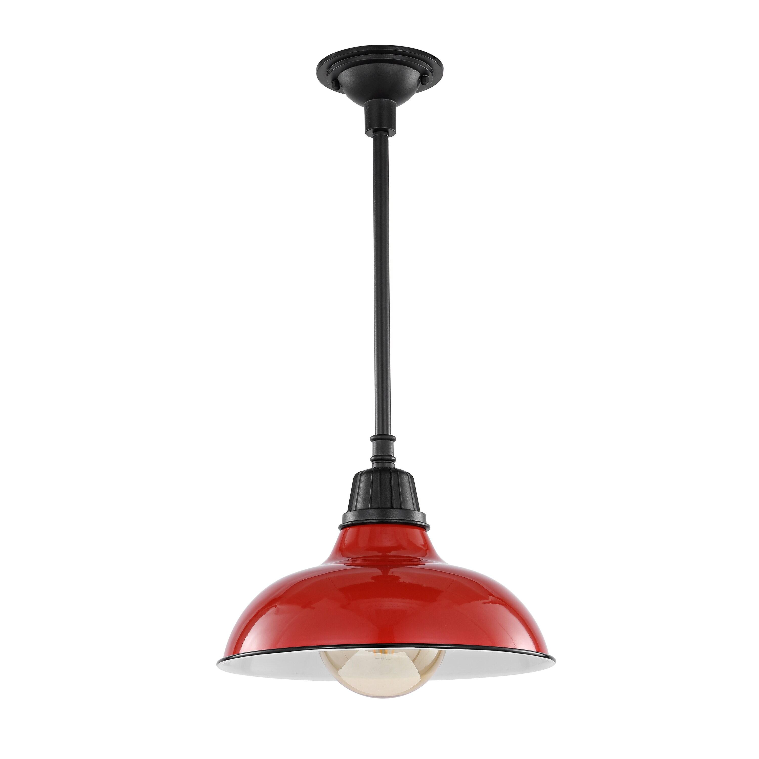 Jasper 12.25" 1-Light Farmhouse Industrial Indoor/Outdoor Iron LED Pendant, Red