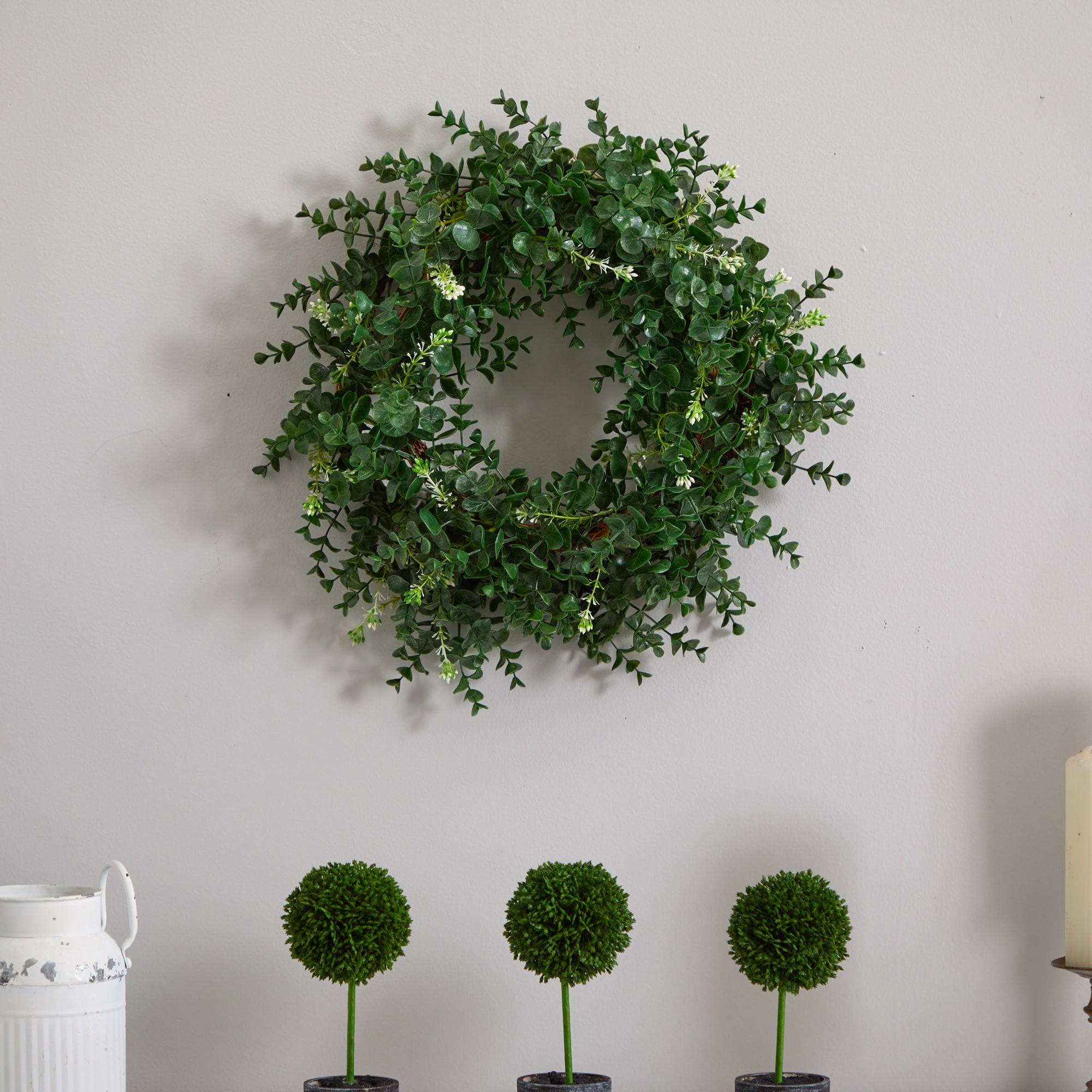 18" Artificial Eucalyptus and Twig Wreath - Nearly Natural: Faux Floral Decor, Indoor Spring/Summer Display, Unlit