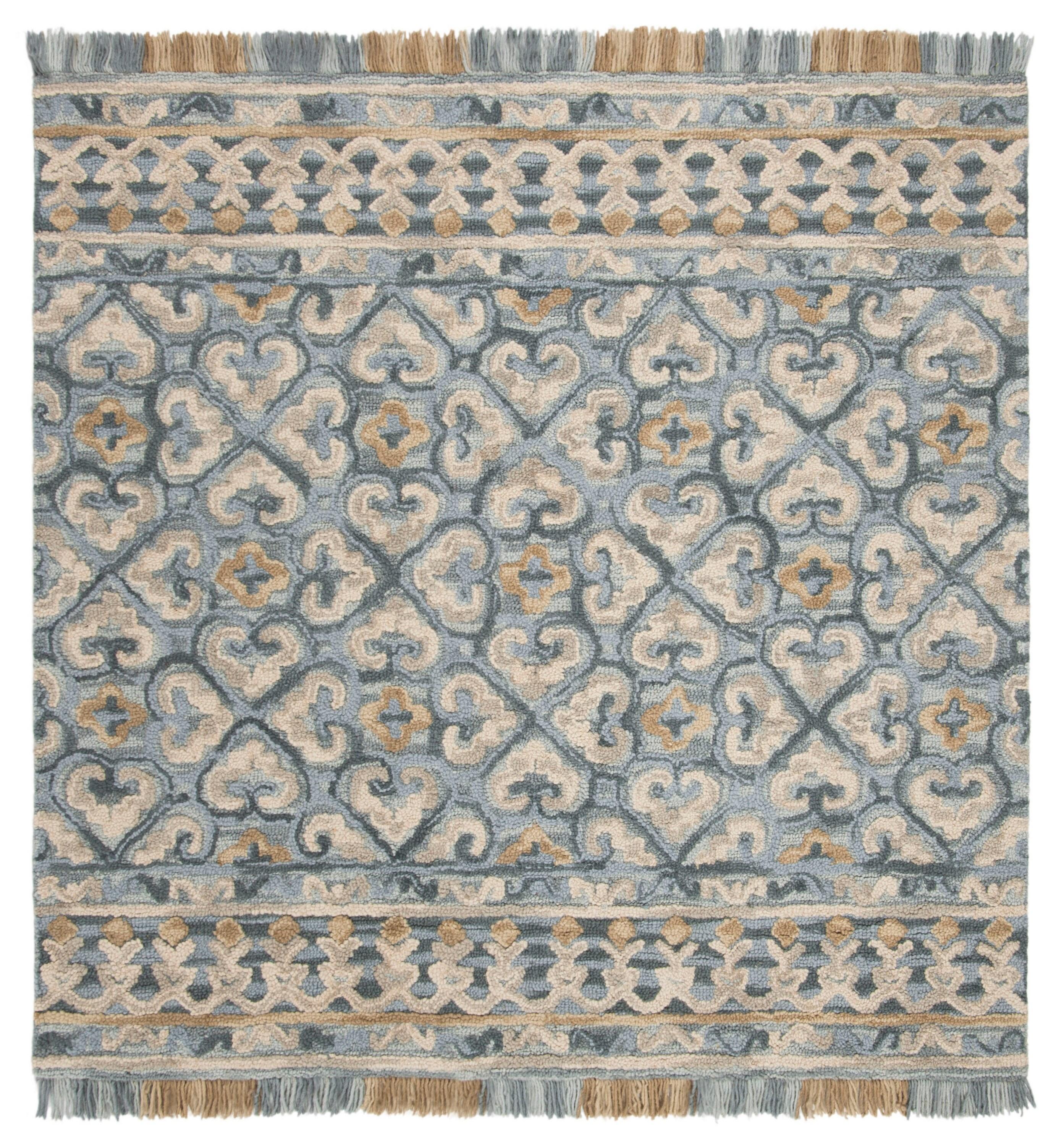 Blossom BLM420 Hand Tufted Area Rug - Light Beige/Blue - 6'x6' - Safavieh.