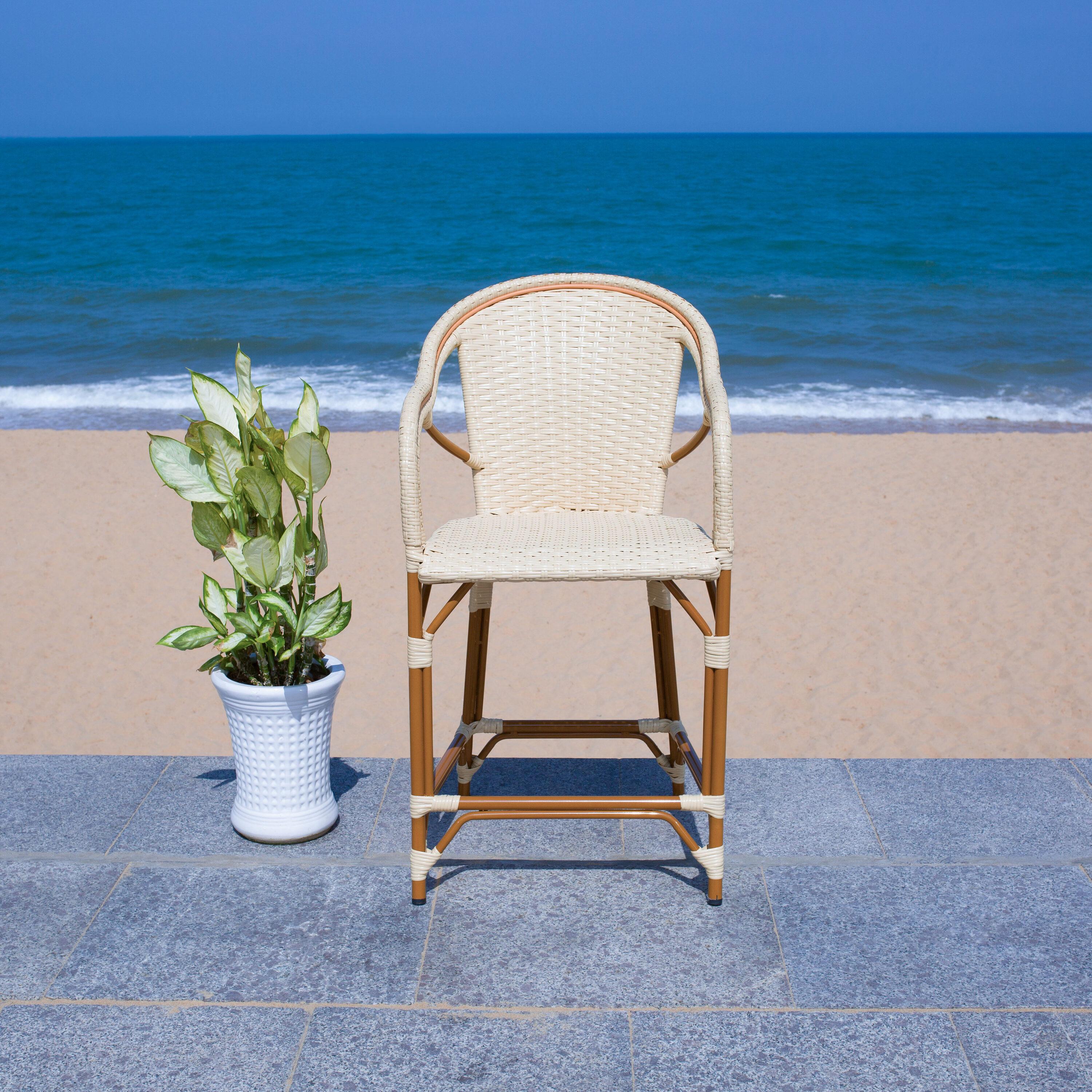 California Counter Stool With Arms - Indoor/Outdoor - PAT7533 - Natural - Safavieh