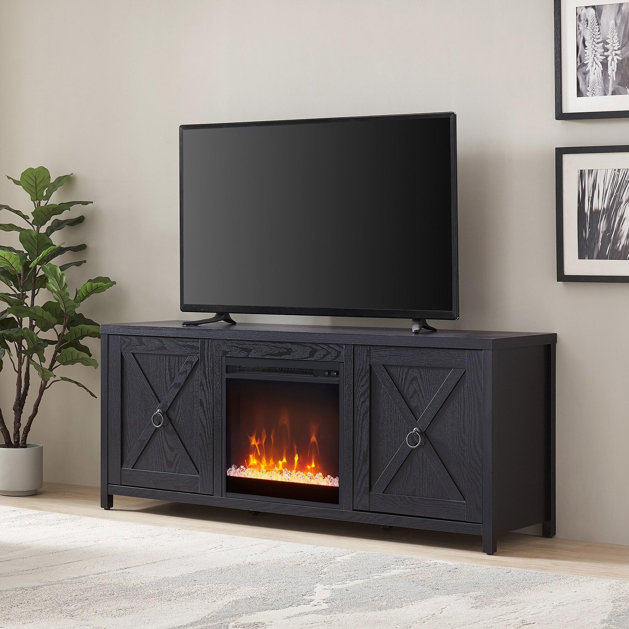 Evelyn&Zoe Granger Rectangular TV Stand with Crystal Fireplace for TV's up to 65", Black