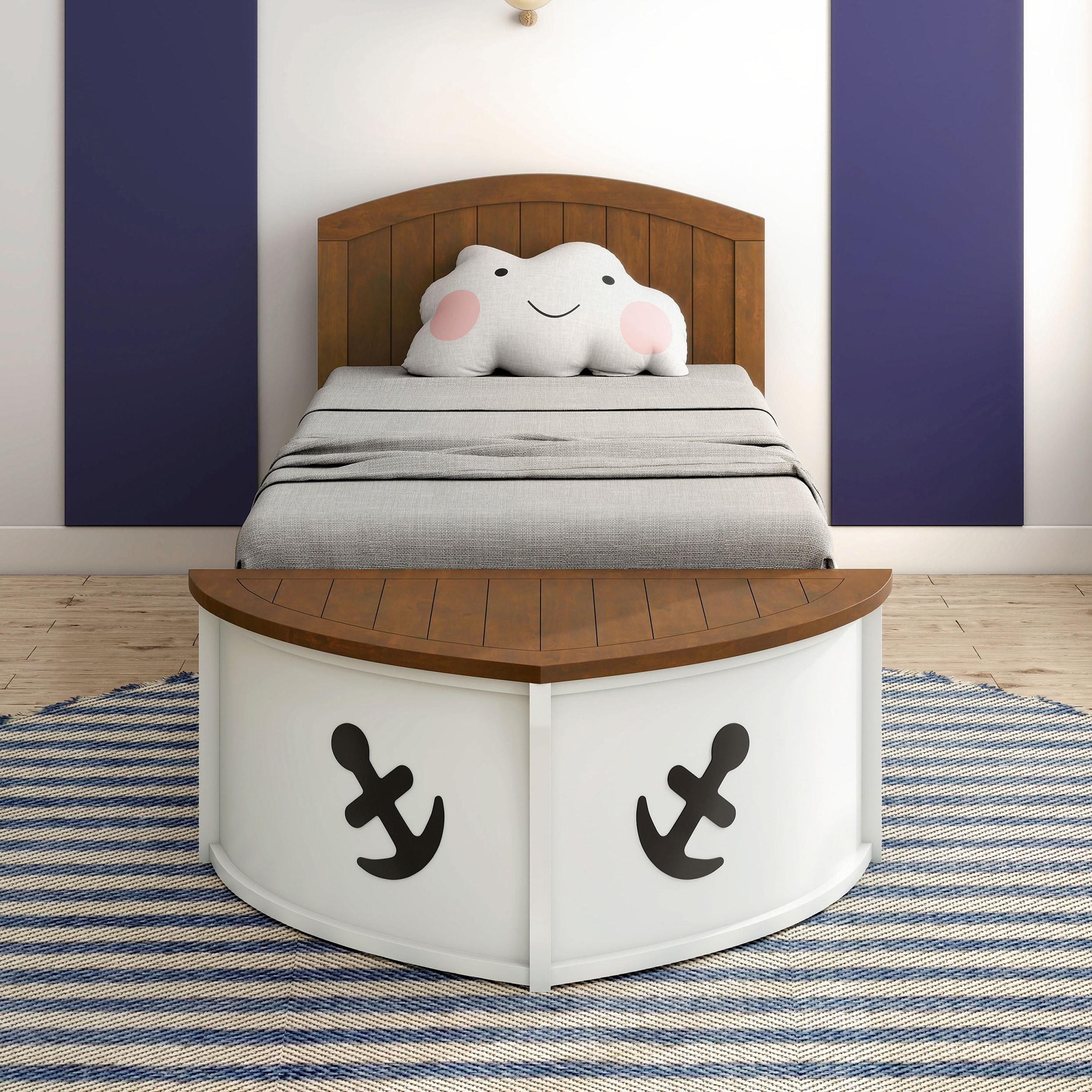 Furniture of America Badedu Kids Solid Wood Twin Captain Bed White and Oak