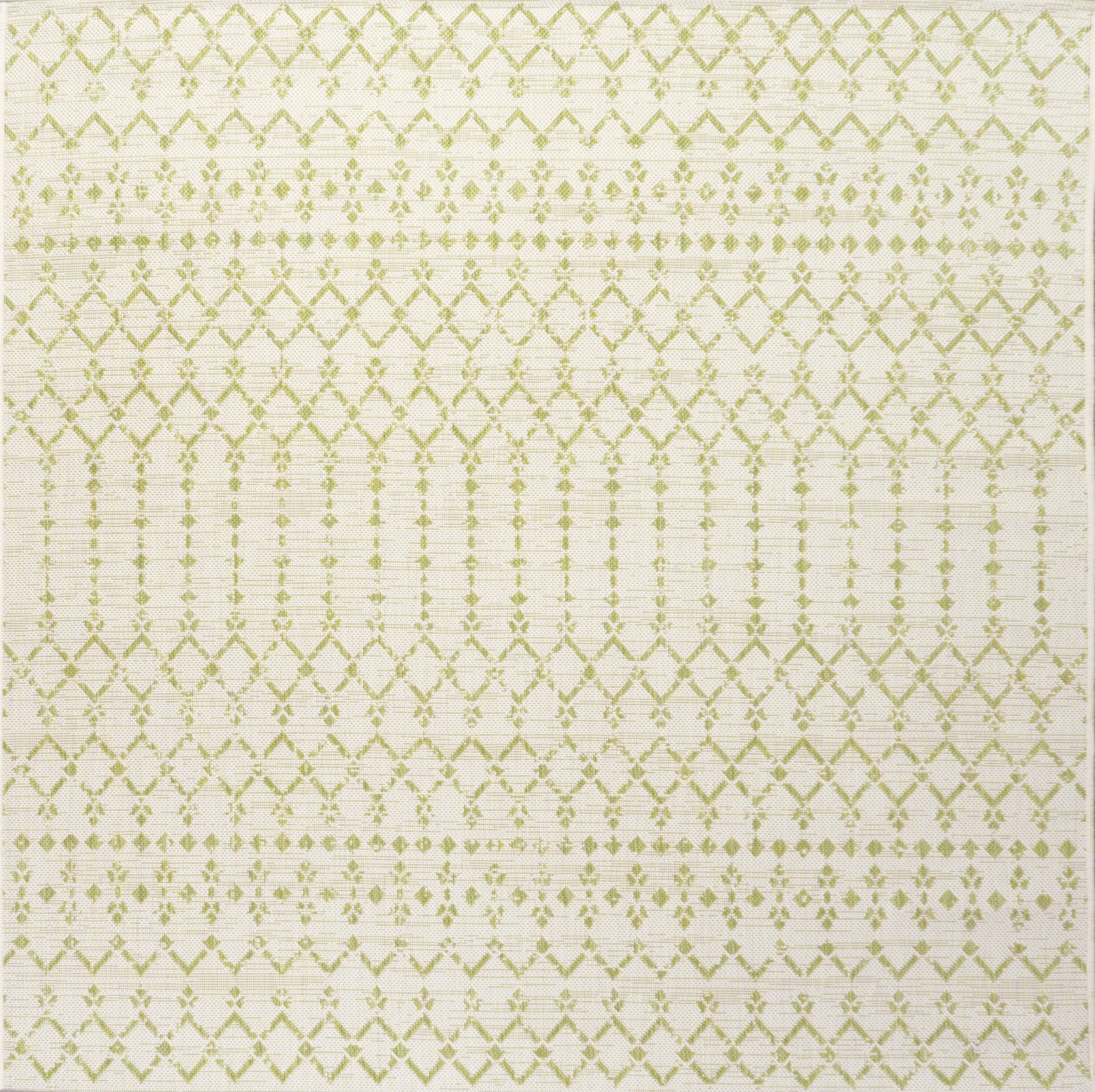 5' x 5' Ourika Moroccan Geometric Textured Weave Indoor/Outdoor Area Rug, Cream/Green - JONATHAN Y